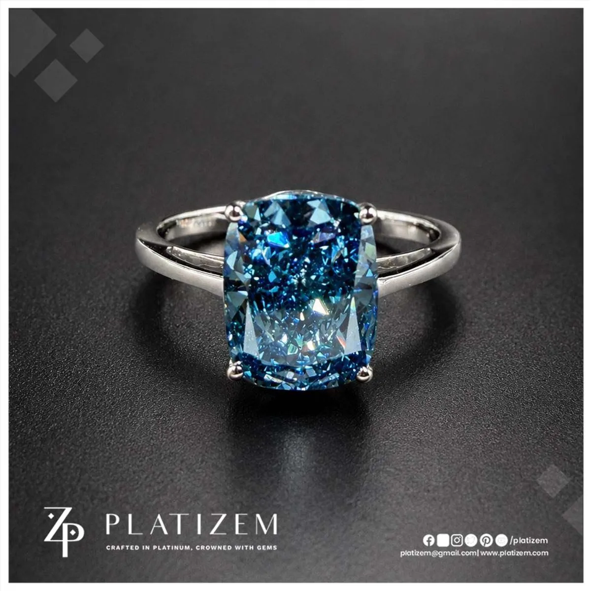 3 Carat Fancy Blue Elongated Cushion Cut Diamond Engagement Ring