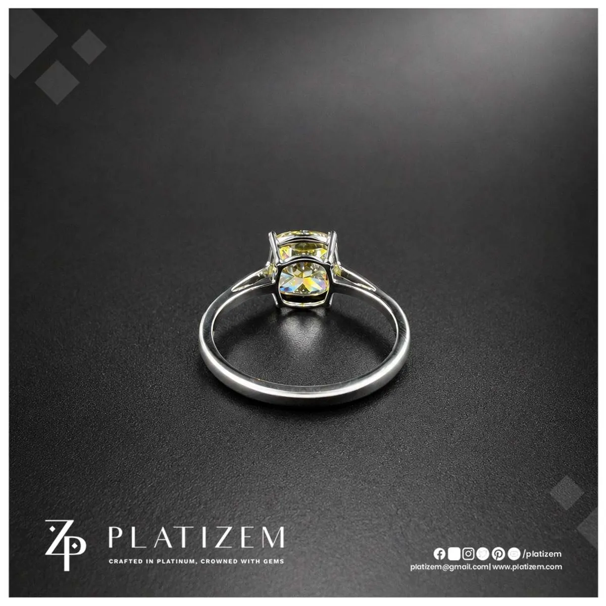 2.5 Carat Fancy Vivid Yellow Cushion Cut Lab Grown Diamond Engagement Ring