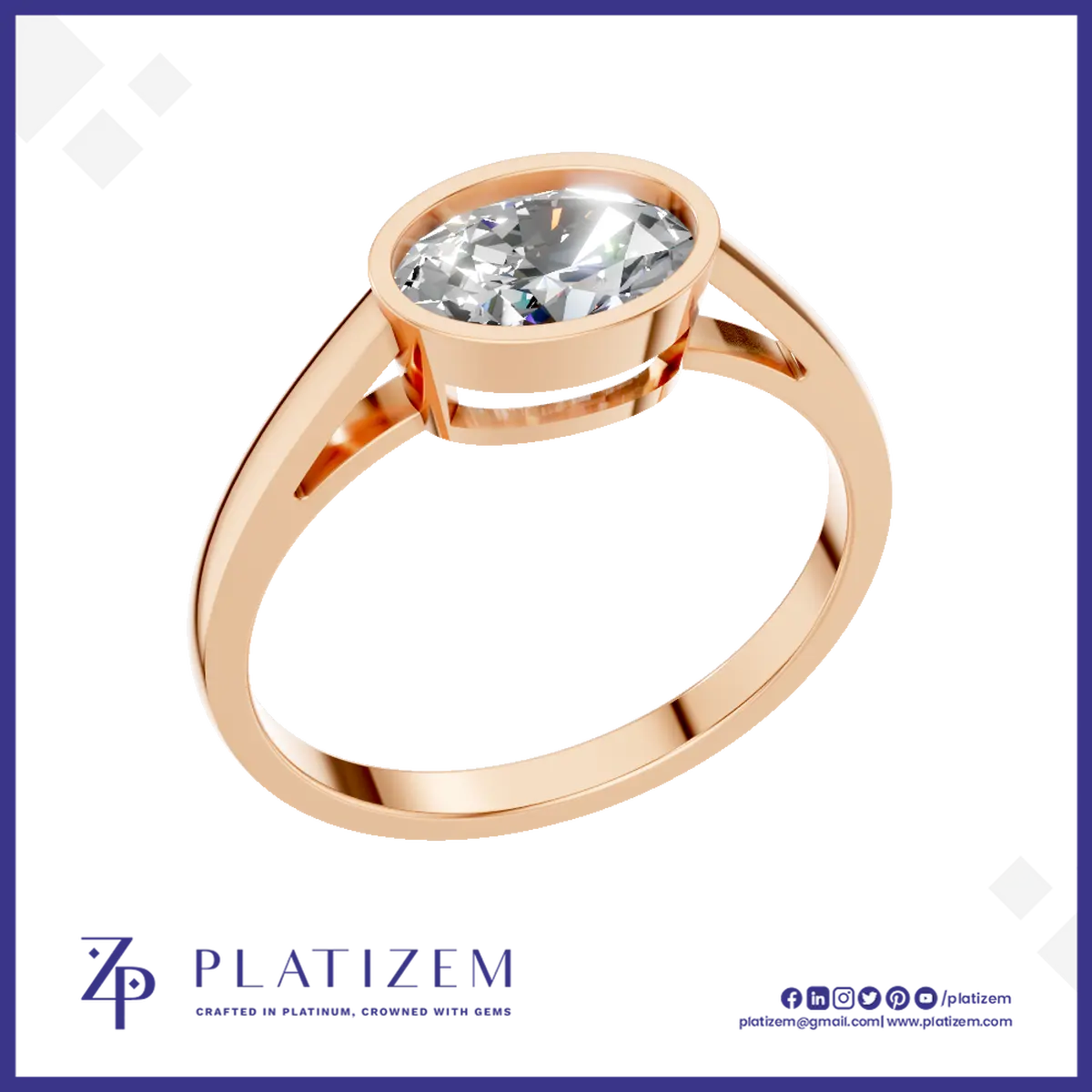 Oval Cut Bezel Set Engagement Ring Gold, Silver and Platinum with Laboratory Grown Diamond Luxury Ring