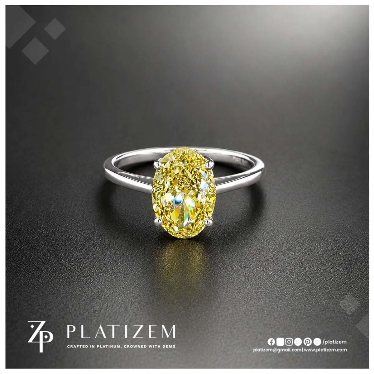 3.1 Ct Fancy Vivid Yellow Oval Cut Lab Grown Diamond Engagement Ring