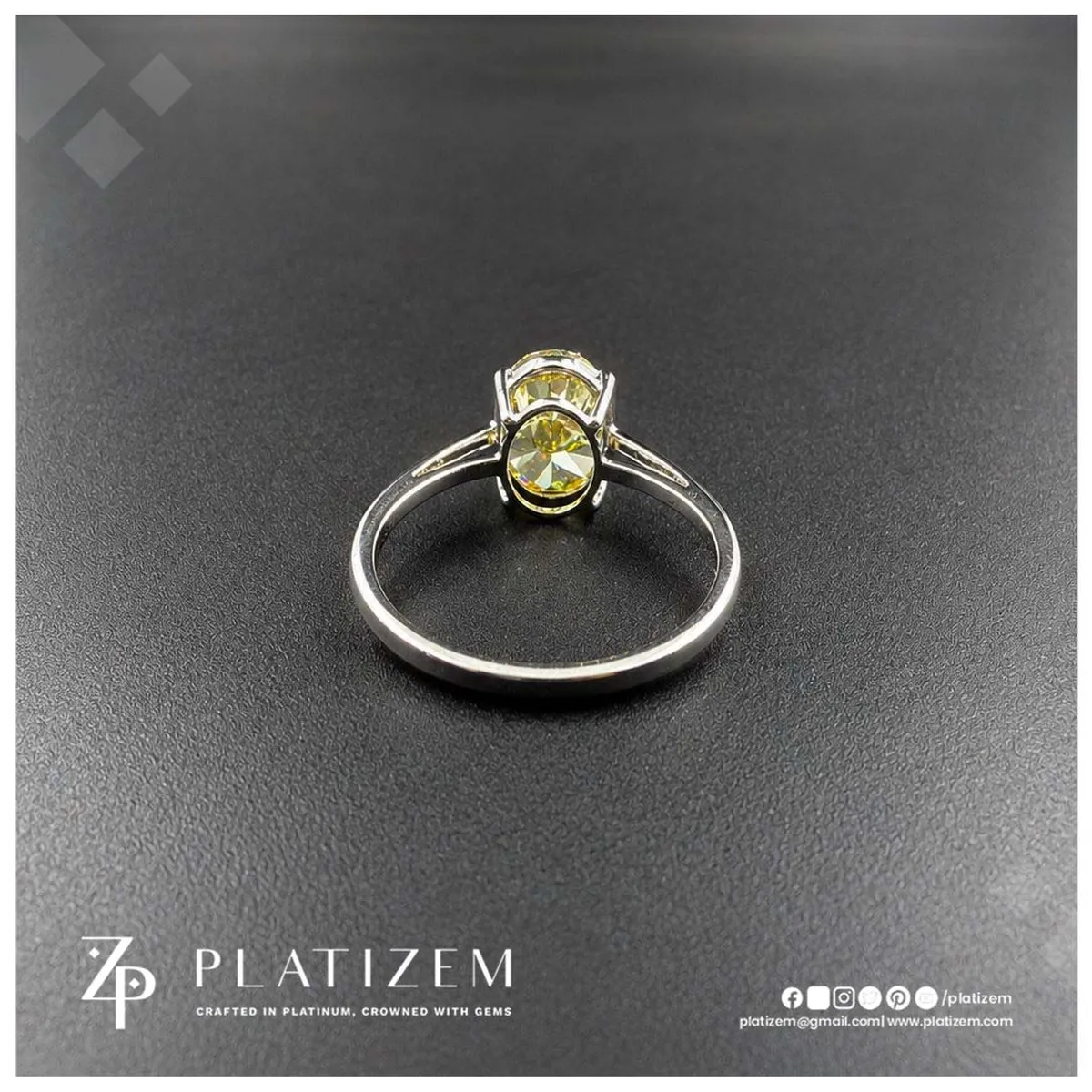 3.1 Ct Fancy Vivid Yellow Oval Cut Lab Grown Diamond Engagement Ring