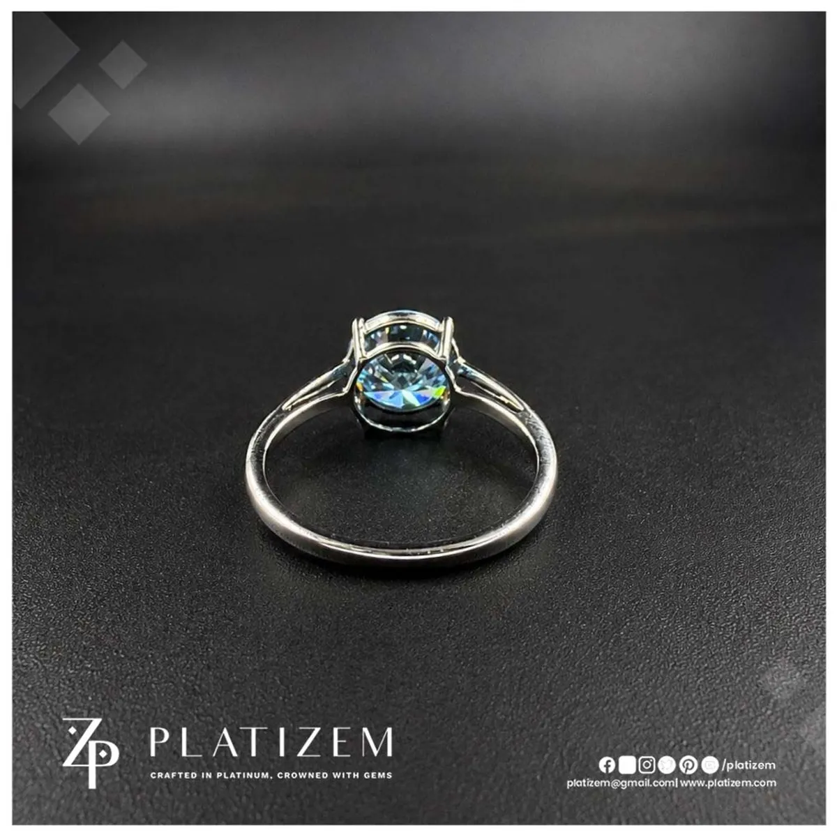 Fancy Blue Round Cut Lab Grown Diamond Engagement Ring
