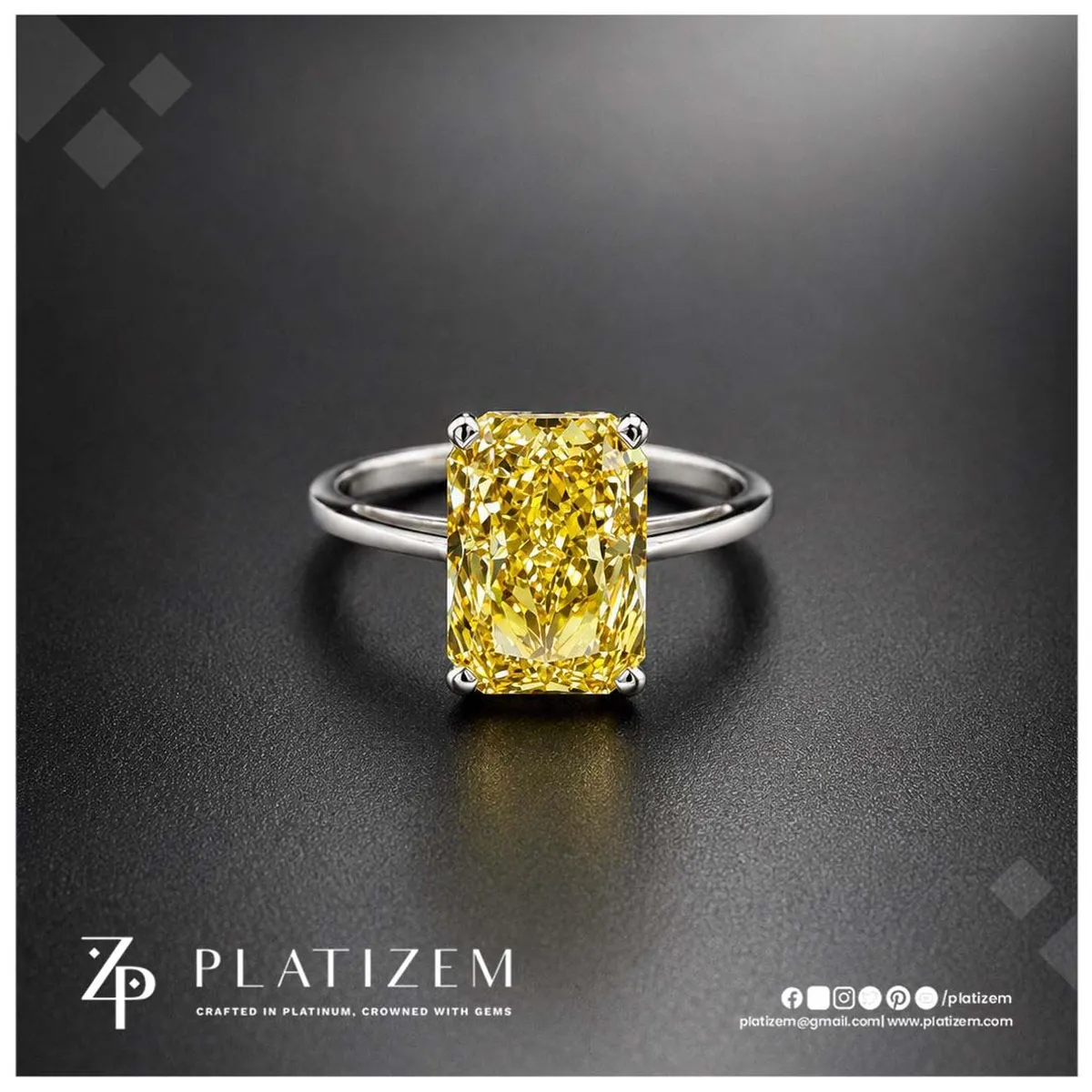 4 Carat Radiant Cut Fancy Vivid Yellow Lab Grown Diamond Engagement Ring