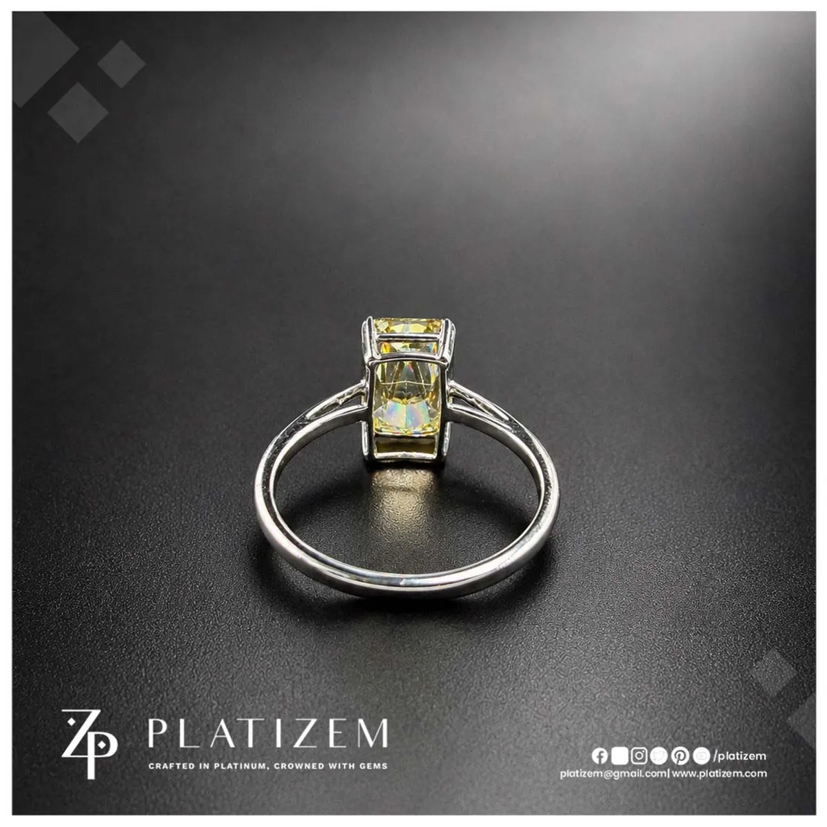4 Carat Radiant Cut Fancy Vivid Yellow Lab Grown Diamond Engagement Ring