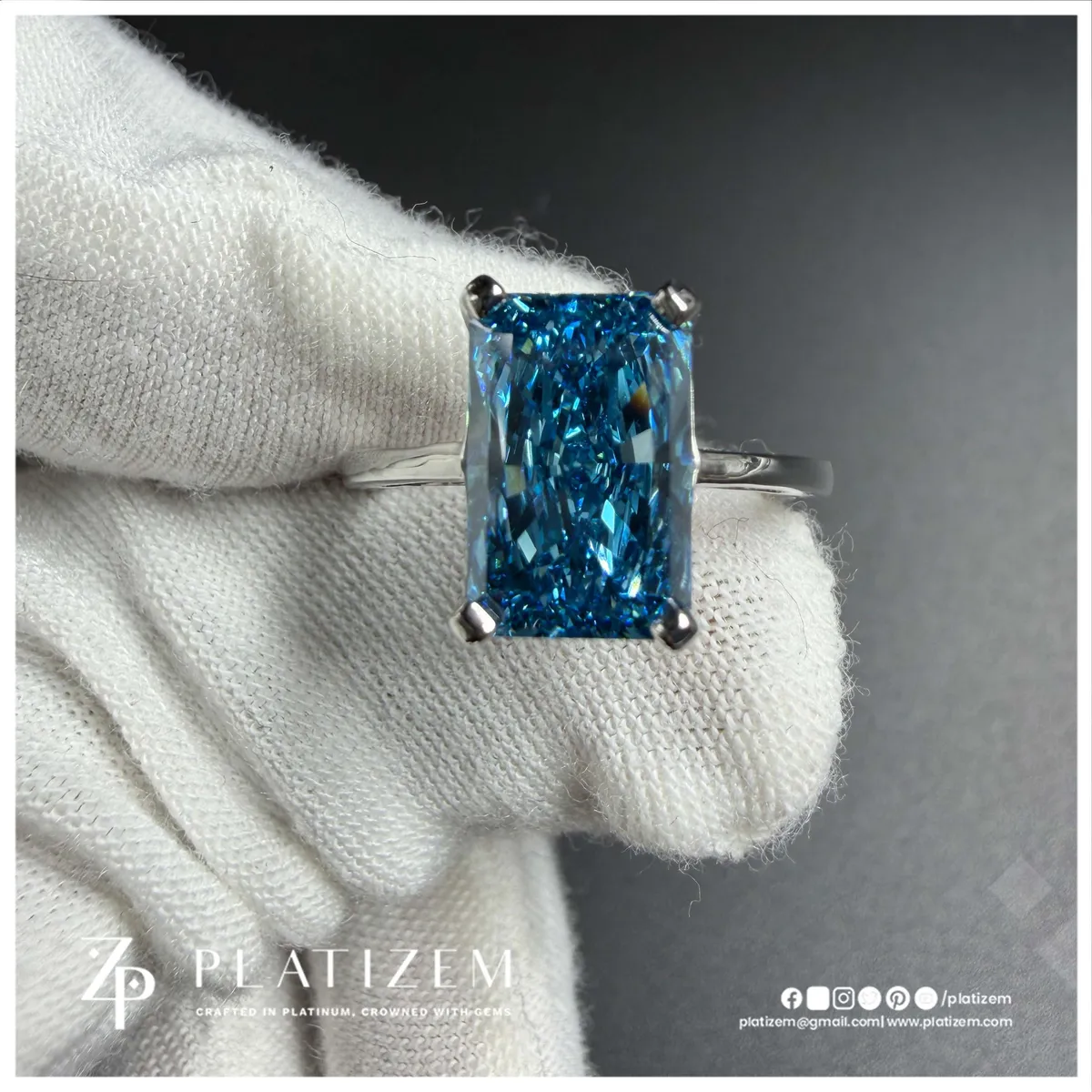 3 Carat Radiant Cut Fancy Blue Lab Grown Diamond Wedding Engagement Ring