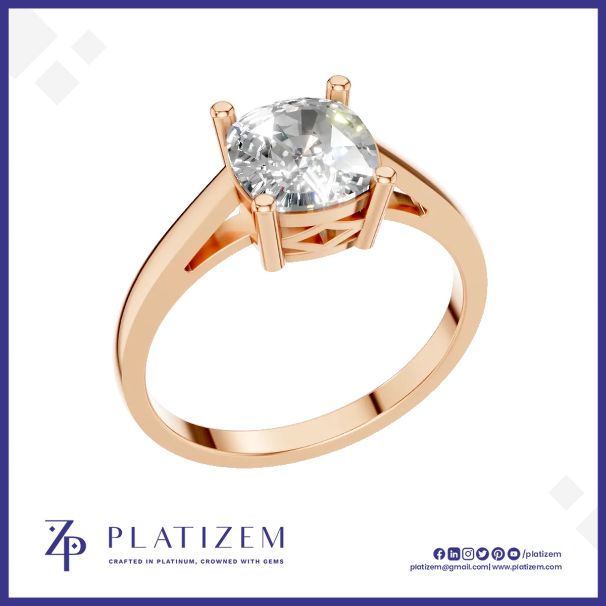 Cushion Cut Solitaire Engagement Ring 18K Gold Laboratory Grown Diamond Luxury Ring