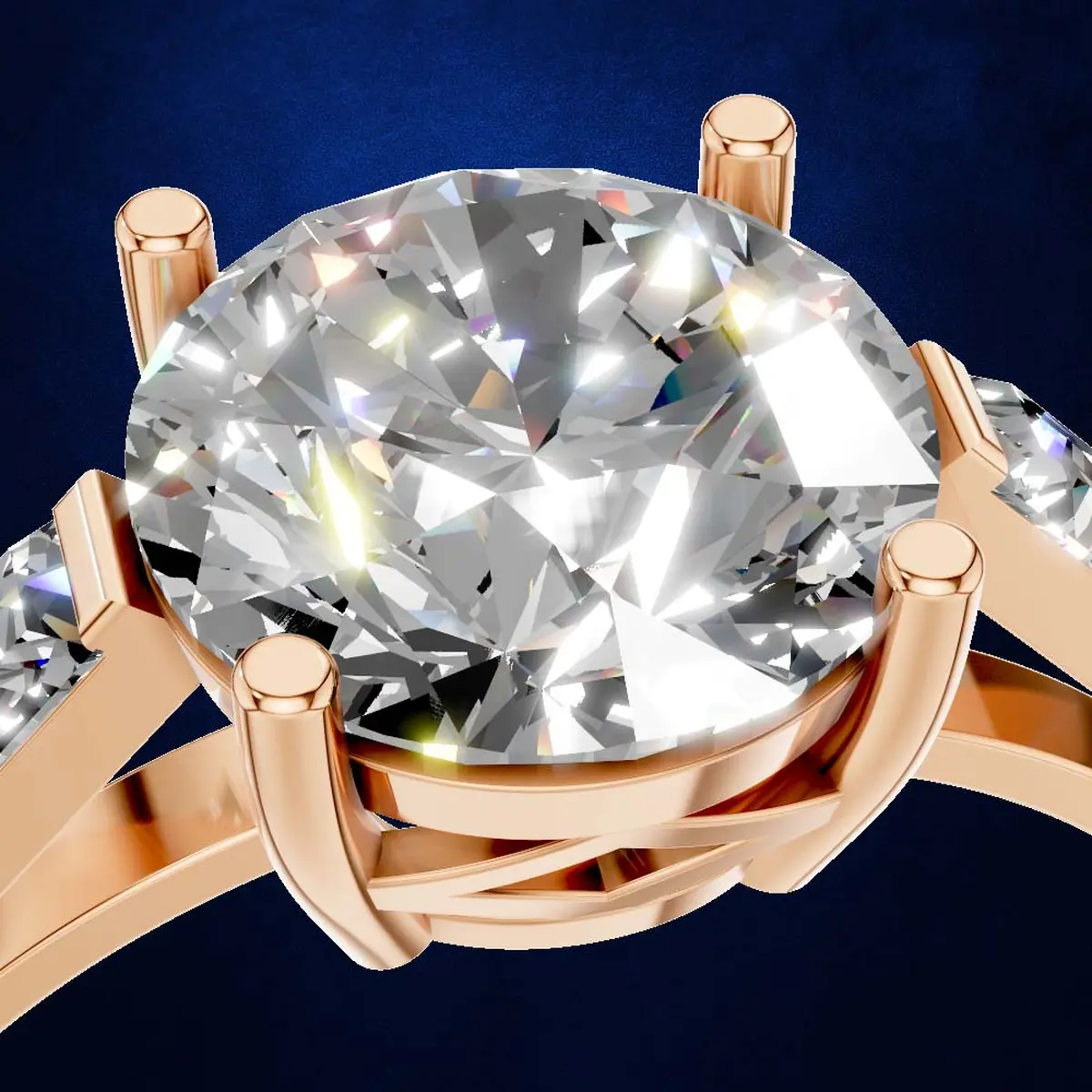 3 Stone Round Laboratory Grown Diamond Engagement Ring Baguette Side Stones 18K Gold Luxury Wedding Jewelry