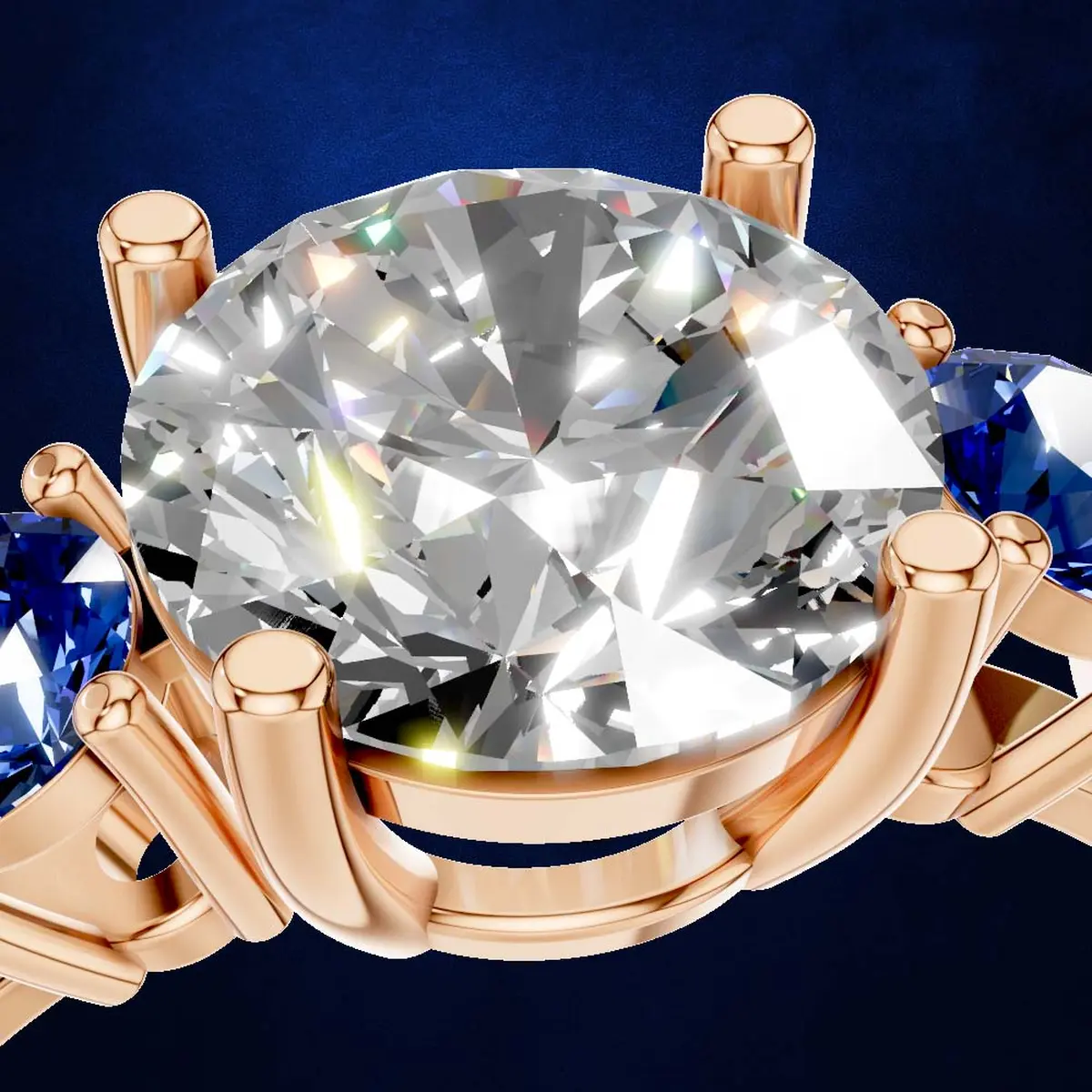 Laboratory Grown Diamond Sapphire Three Stone Engagement Ring Platinum Luxury Ring