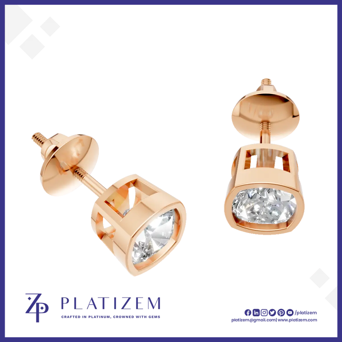 Bezel Set Laboratory Grown Diamond Stud Earrings Gold, Silver and Platinum Luxury