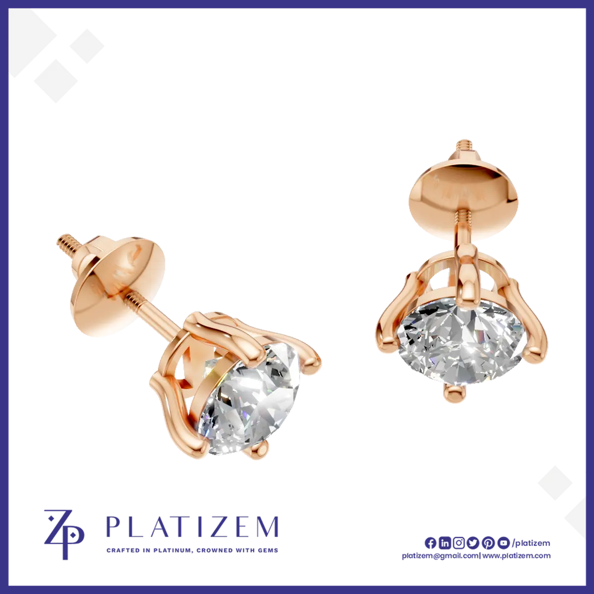 Round Cut Laboratory Grown Diamond Stud Earrings in Gold, Silver and Platinum Luxury