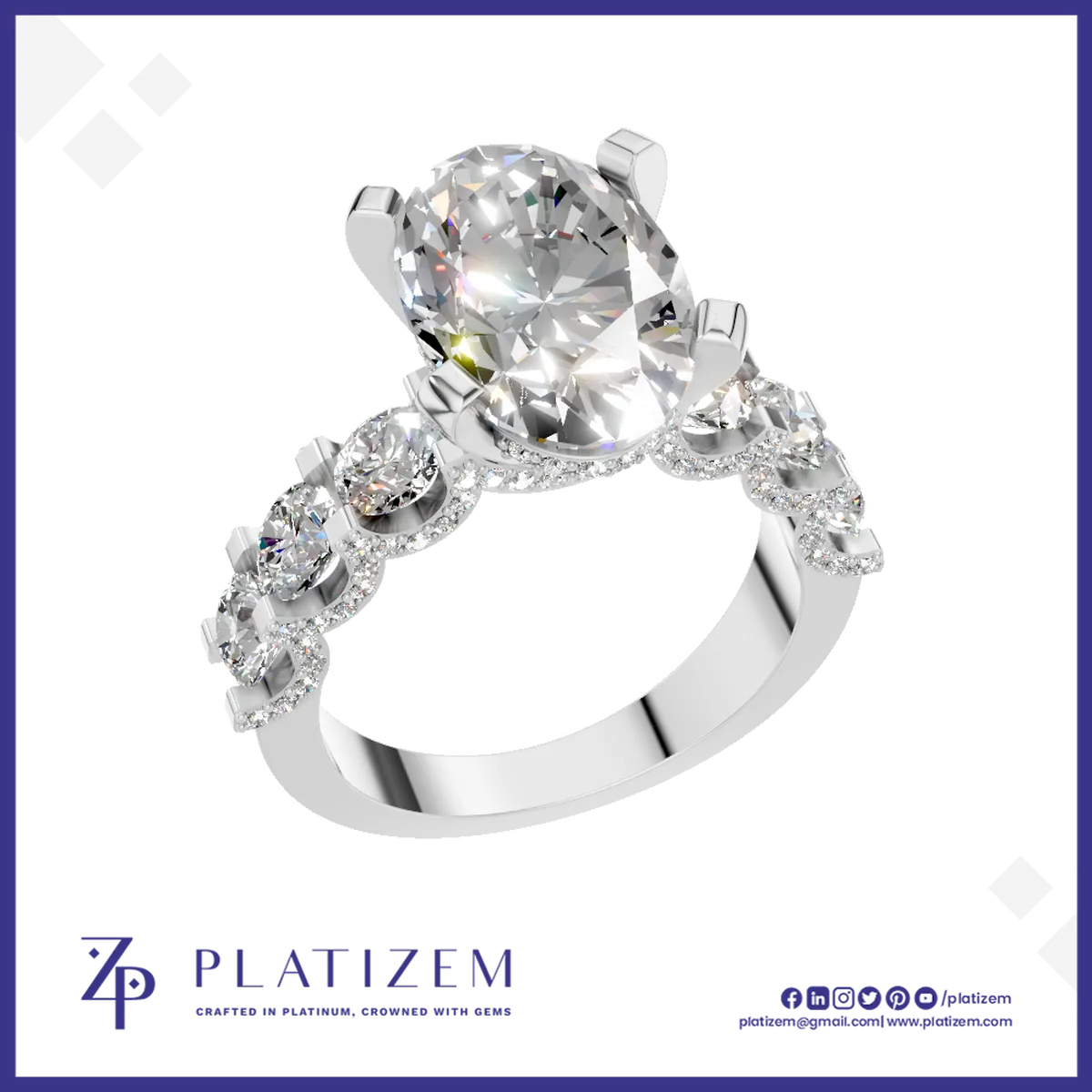 Oval Diamond Cluster Engagement Ring for Women