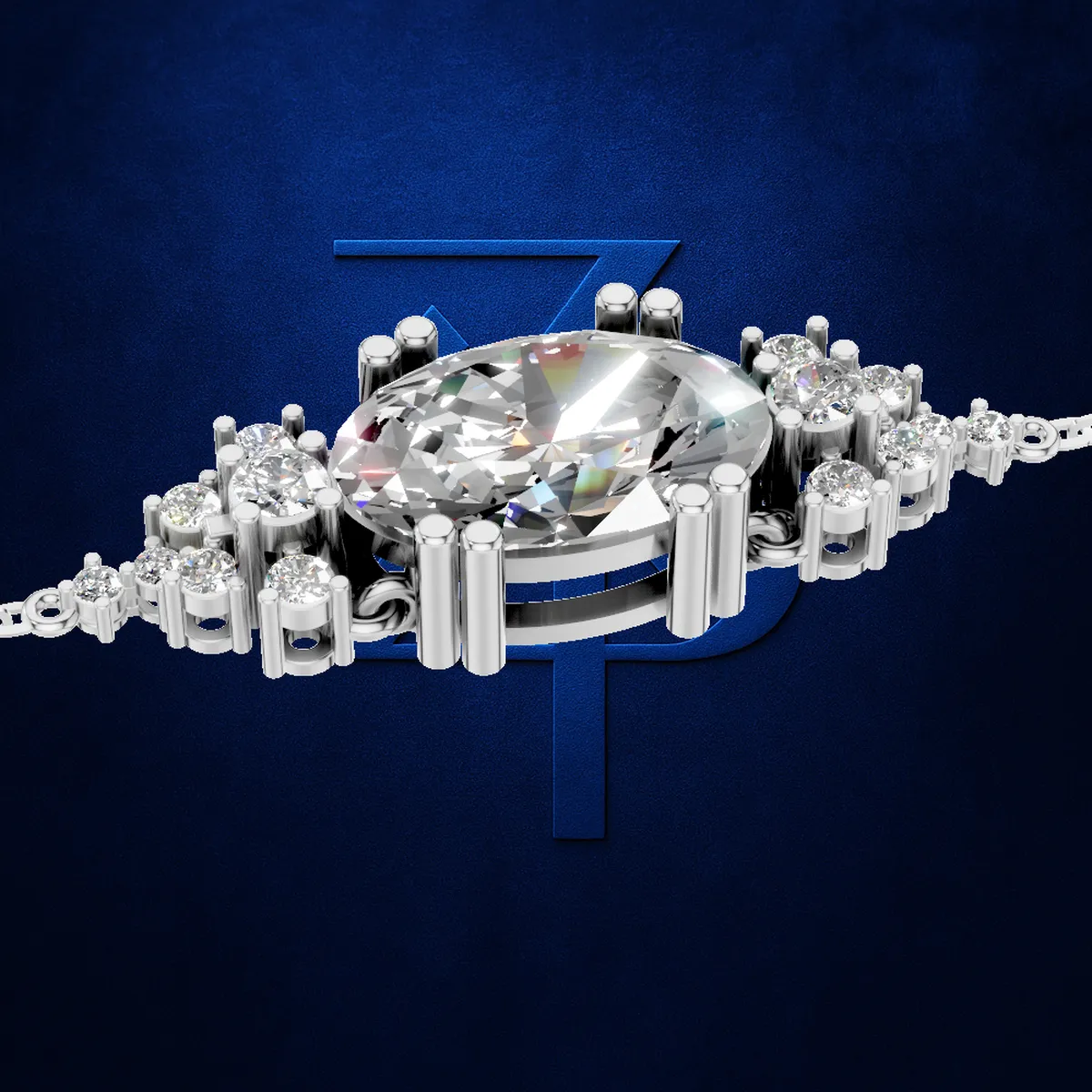 4 Carat Oval Diamond Chain Bracelet with Side Stones Fine Jewelry