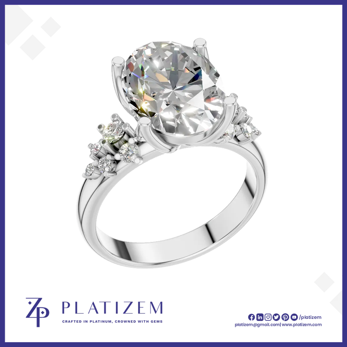 3 Carat Oval Cut Diamond Engagement Ring with Side Stones Bridal Jewelry