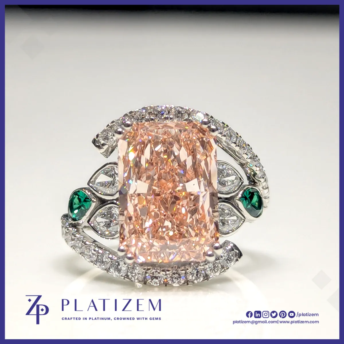 Fancy Pink Radiant Cut Lab Grown Diamond Engagement Ring