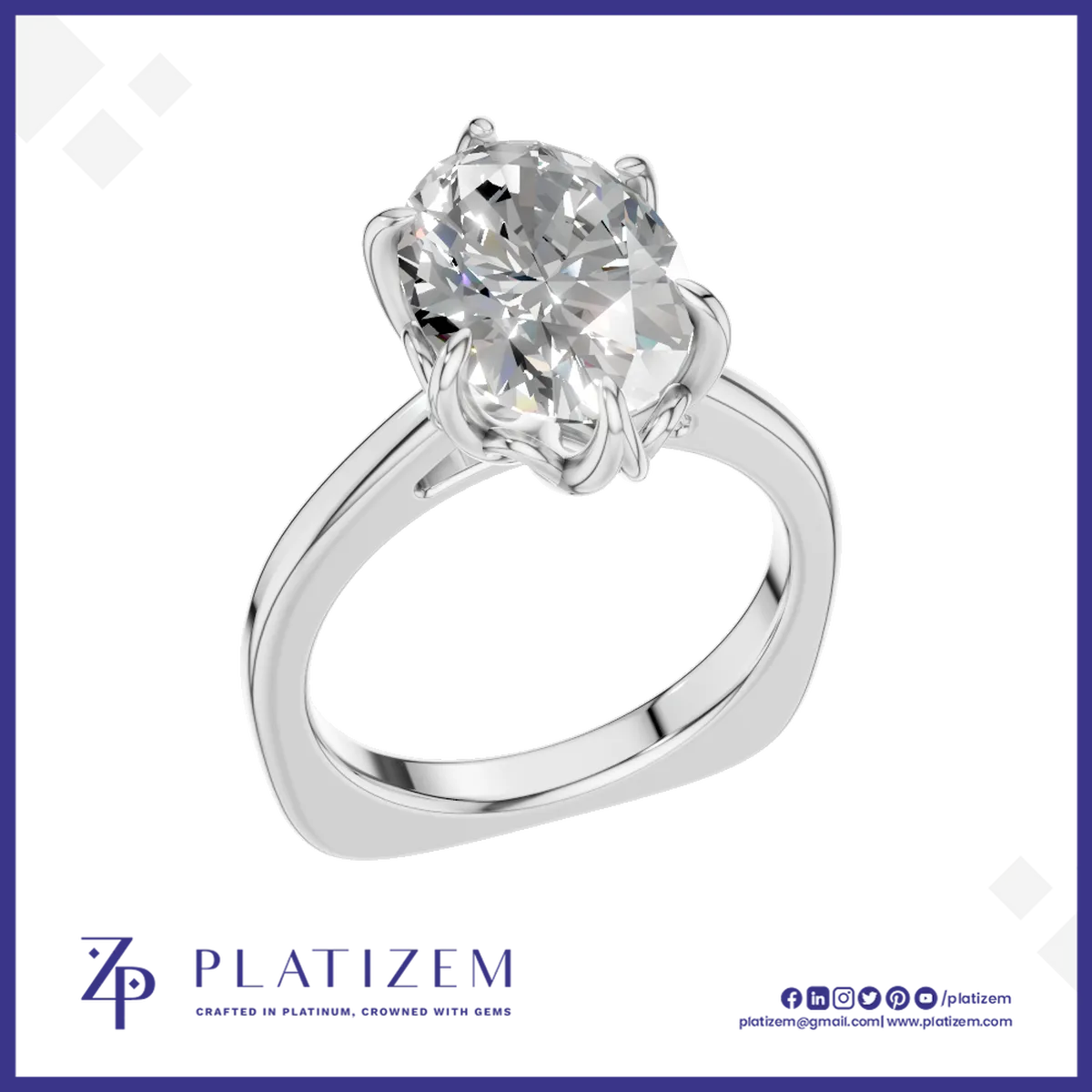 Oval Diamond Solitaire Ring for Women with Flower Basket Setting