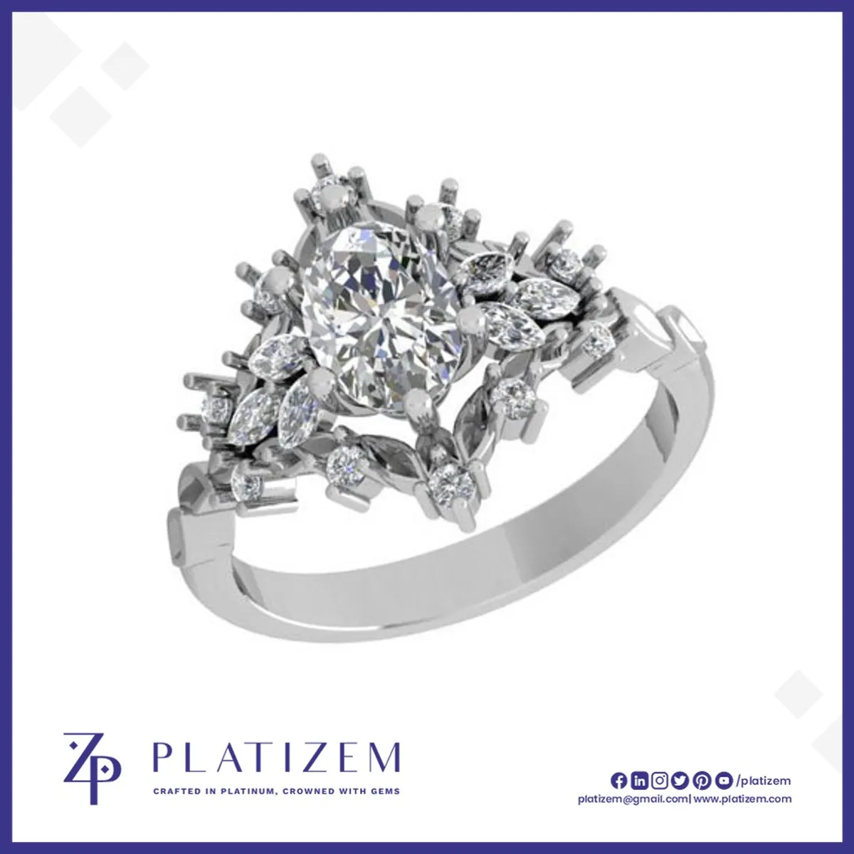 Vintage Cluster Diamond Ring with Oval Center