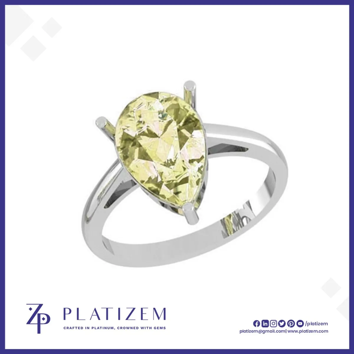 Pear Shape Yellow Gemstone Solitaire Ring on a Slender Split Shank