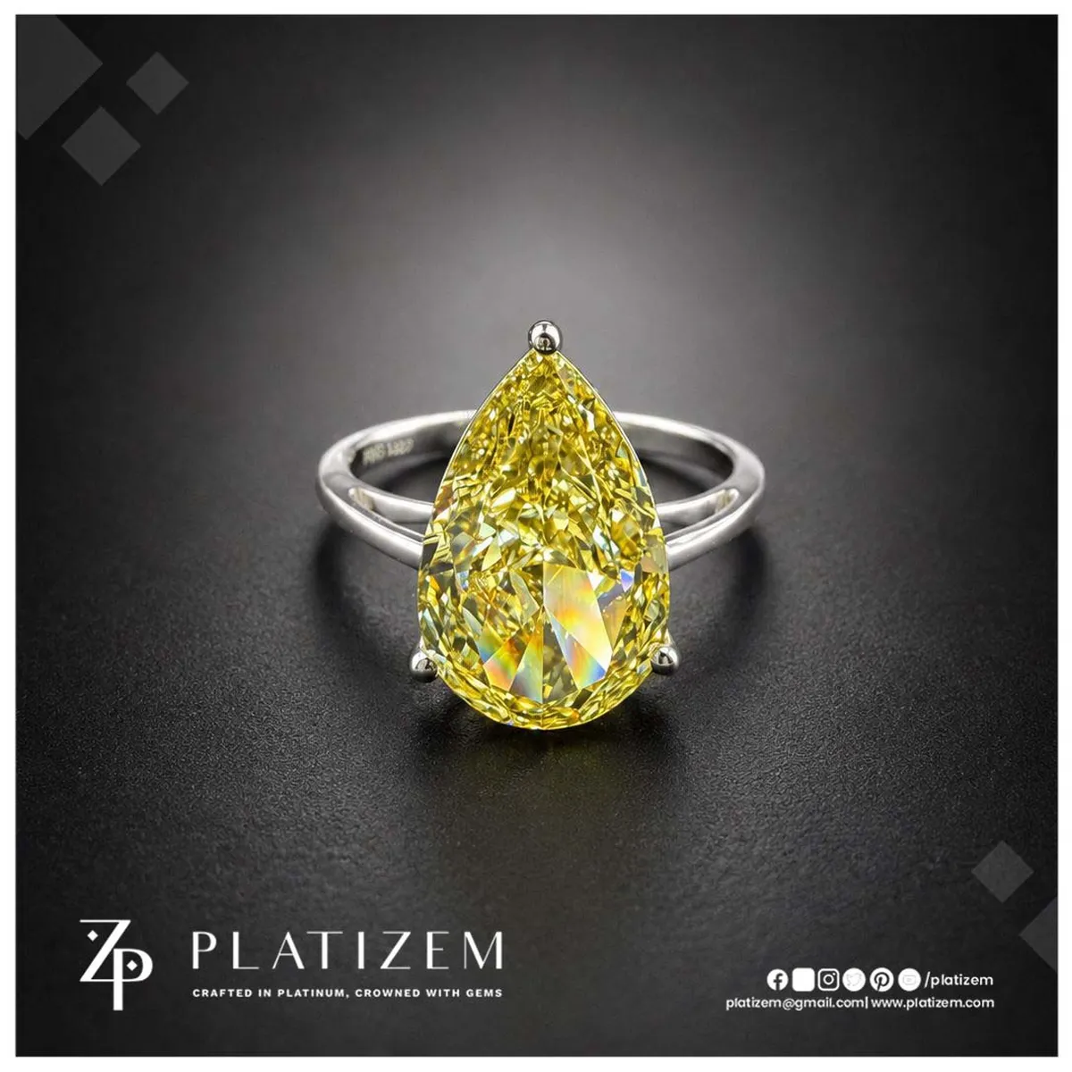 5 Carat Pear Shape Fancy Yellow Lab Grown Diamond Engagement Ring