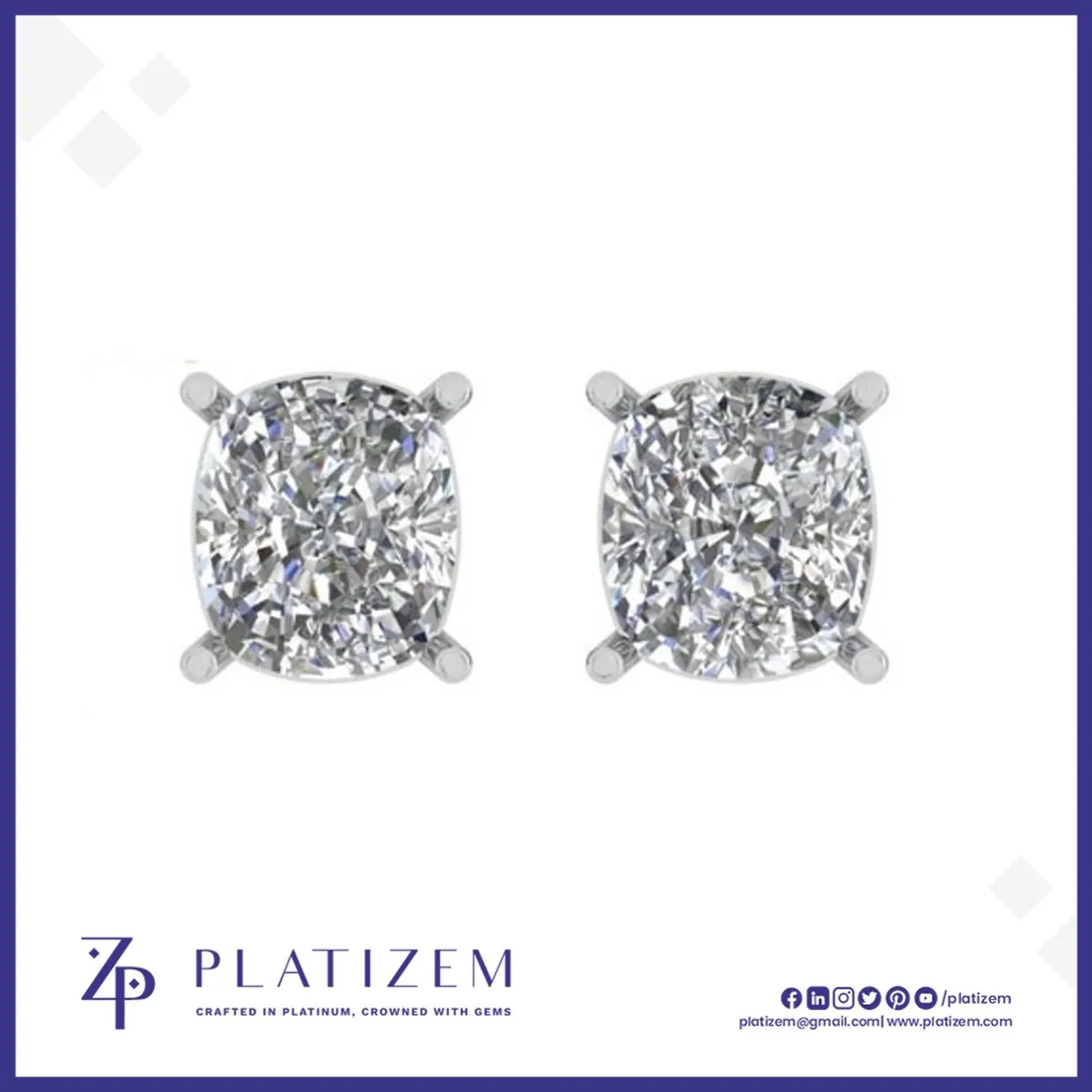 Two Carat Cushion Cut Diamond Studs for Women