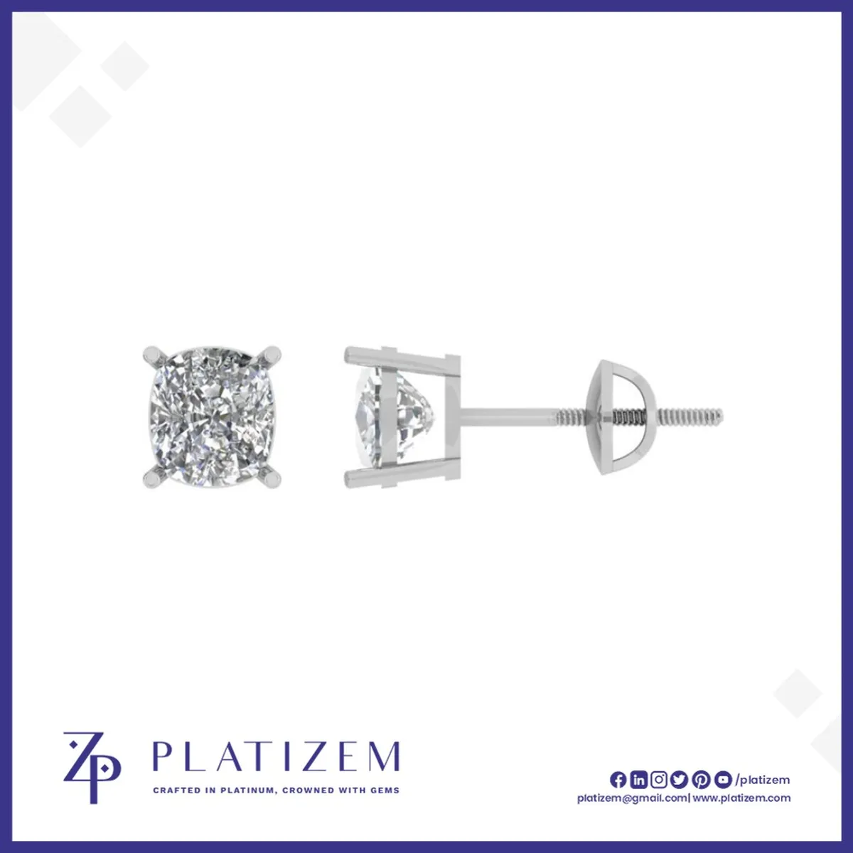 Two Carat Cushion Cut Diamond With Platinum Studs for Women