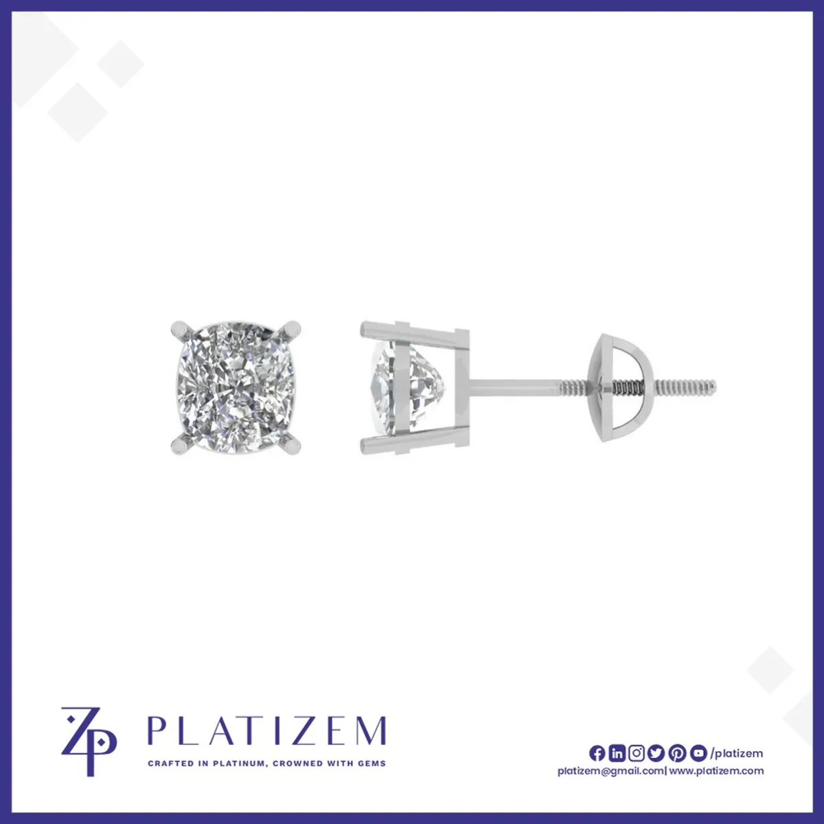 Two Carat Cushion Cut Lab Grown Diamond Studs for Women