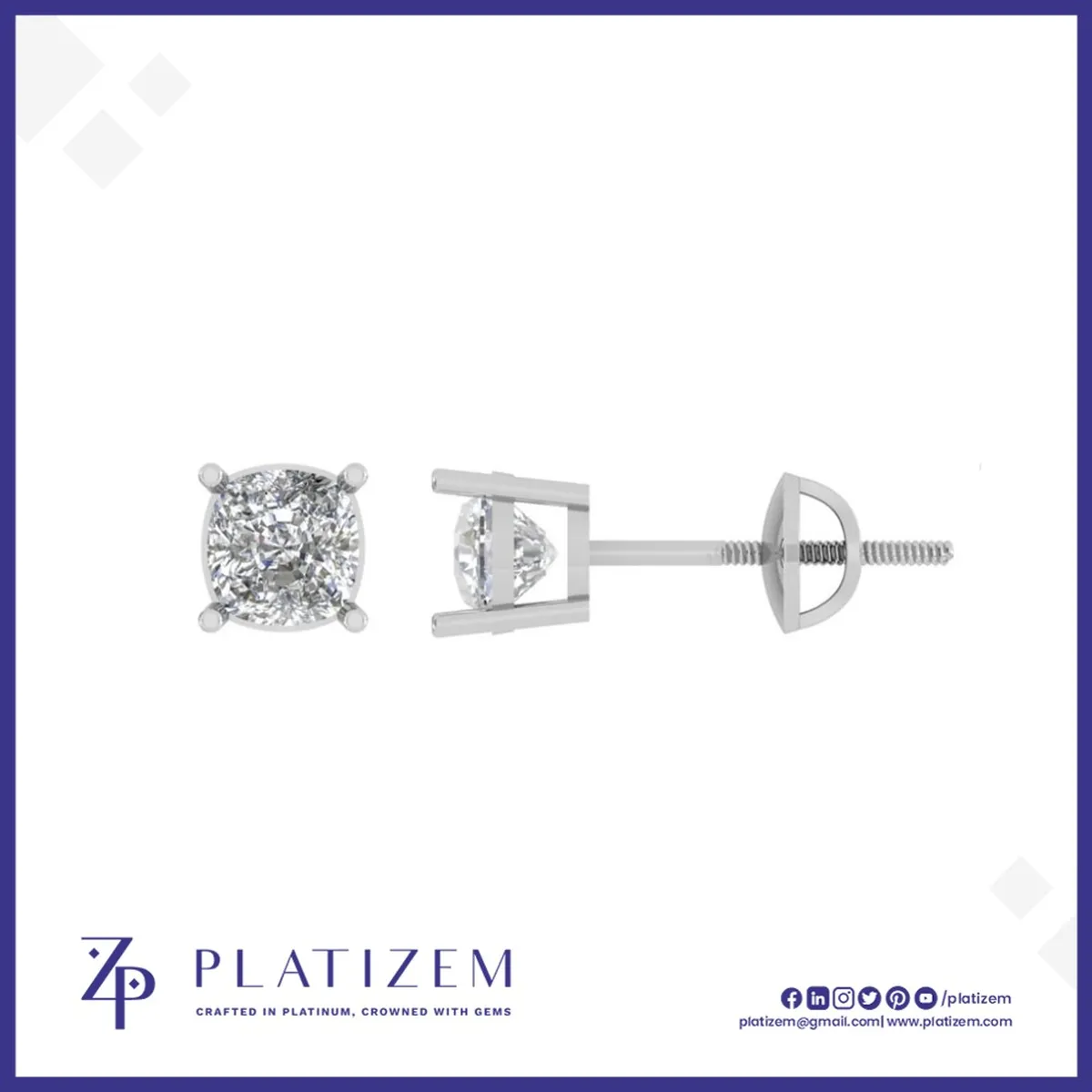 Cushion Cut Diamond Studs Four Prong Set