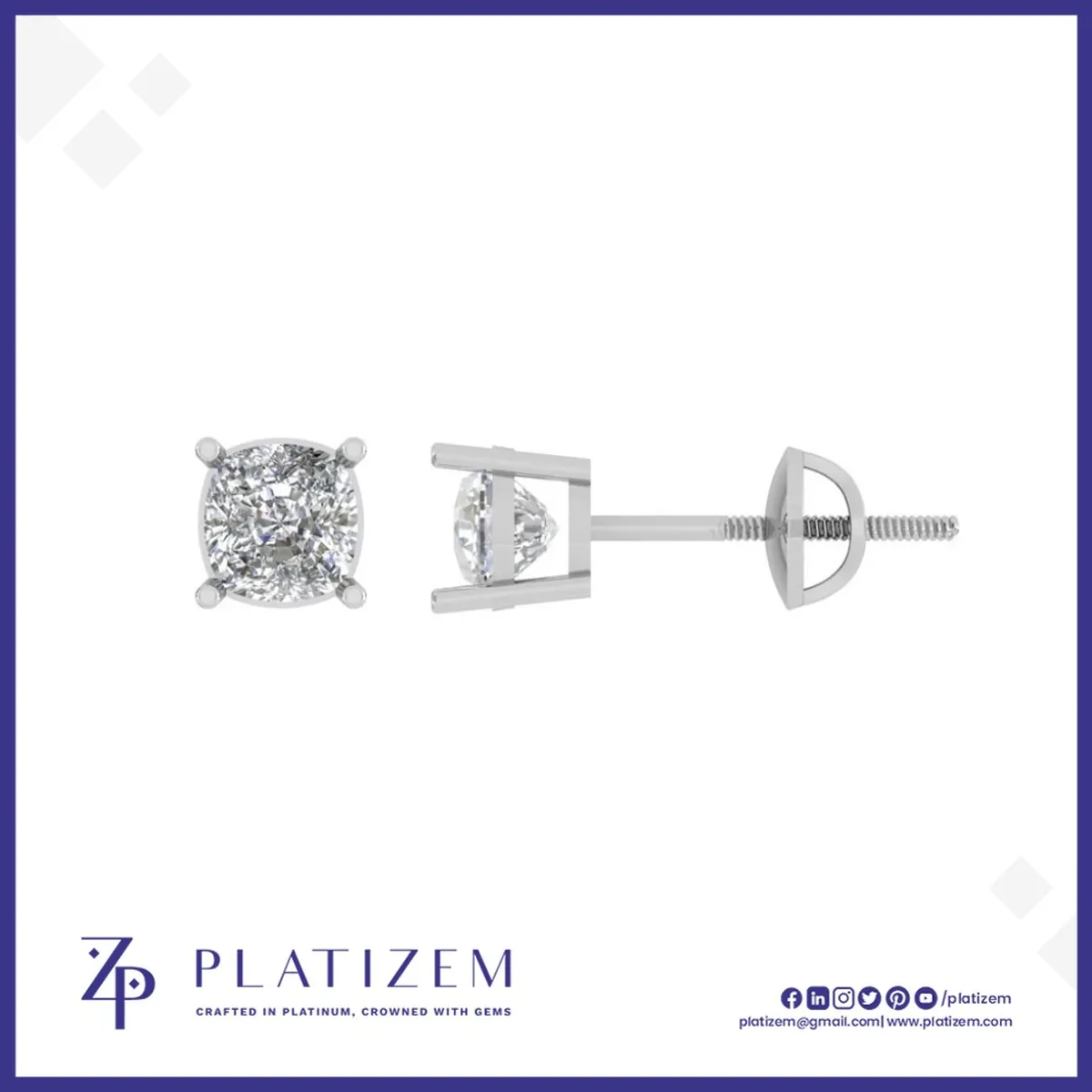 Four Prong Cushion Diamond Stud Earrings