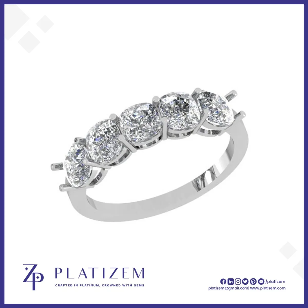 Five Cushion Diamond Band on Double Prongs