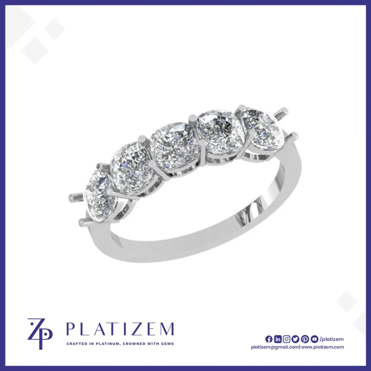 Cushion Cut Five Stone Diamond Band Ring