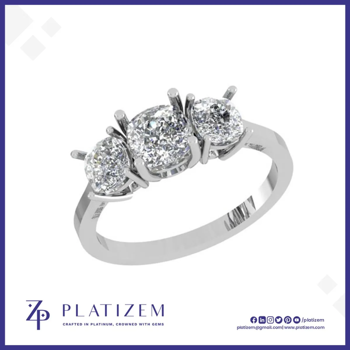 Cushion Cut Trilogy Ring with Prong Set Sides