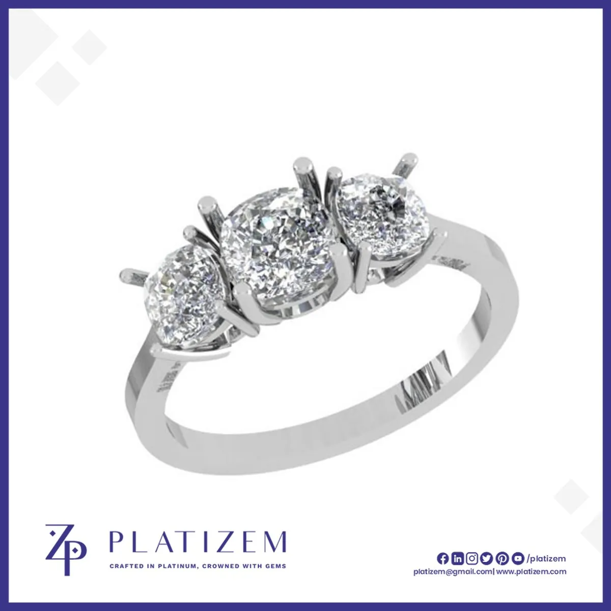 Cushion Cut Trilogy Ring with Prong Sides