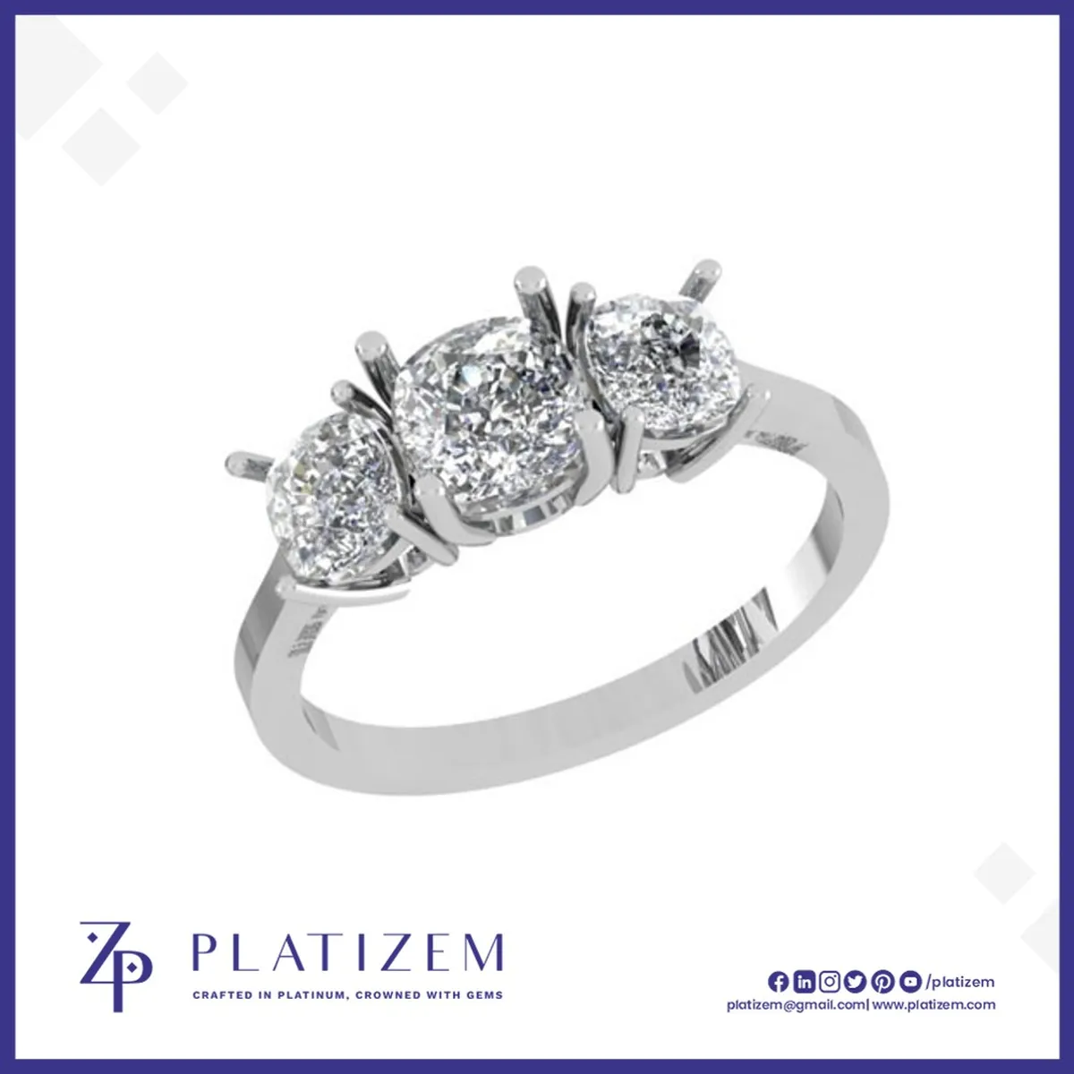 Bold Cushion Cut Diamond Trilogy Ring