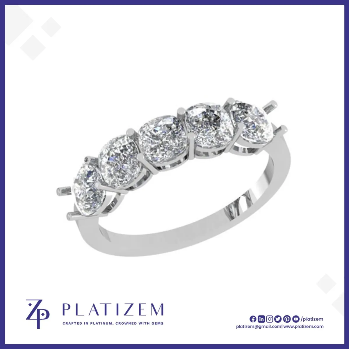 Cushion Cut Five Stone Lab Diamond Band Ring