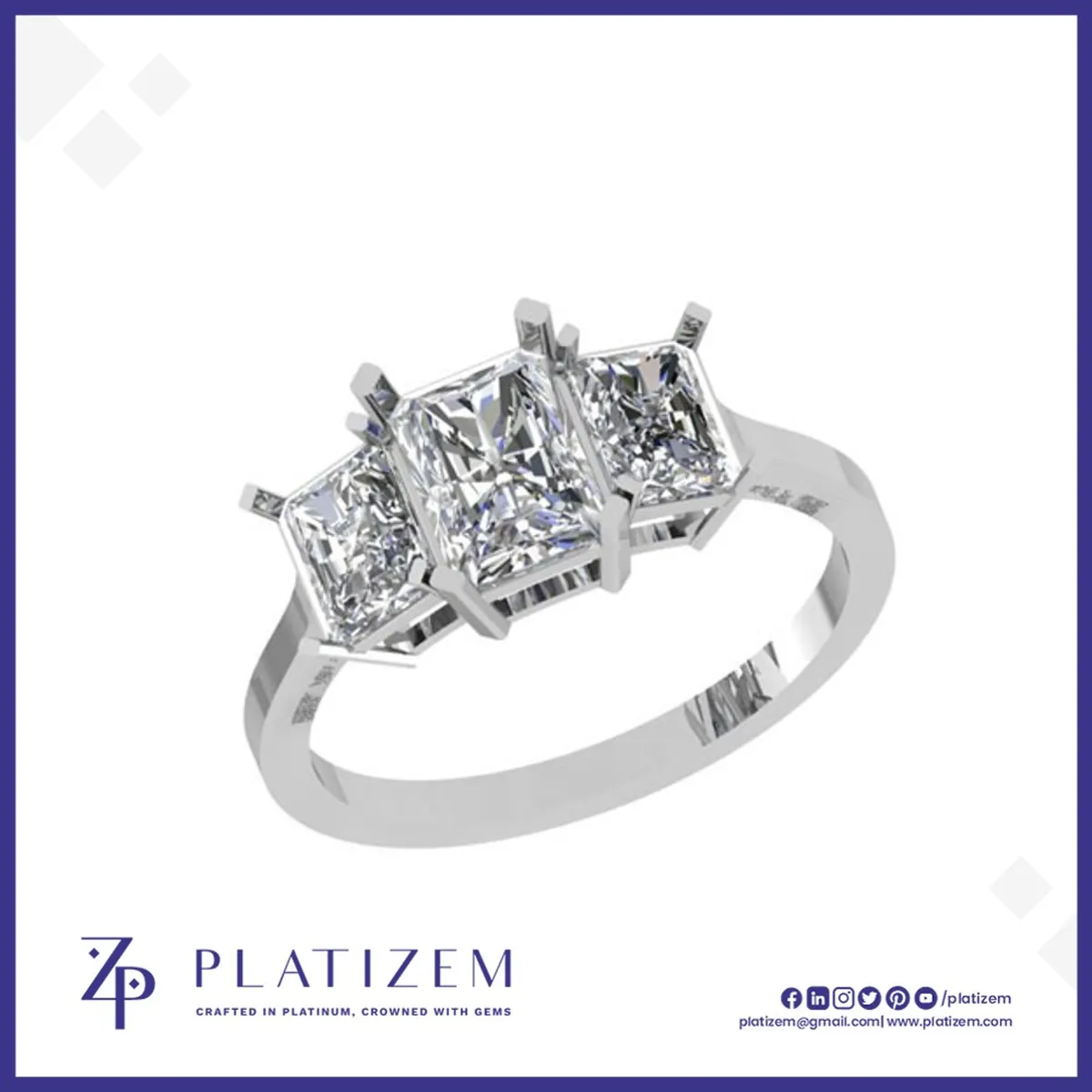 Radiant Cut Trilogy Ring in Bezel Setting