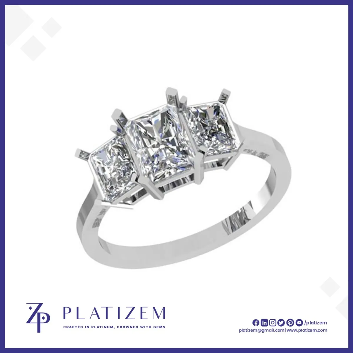 Radiant Diamond Trilogy Ring in Bezels