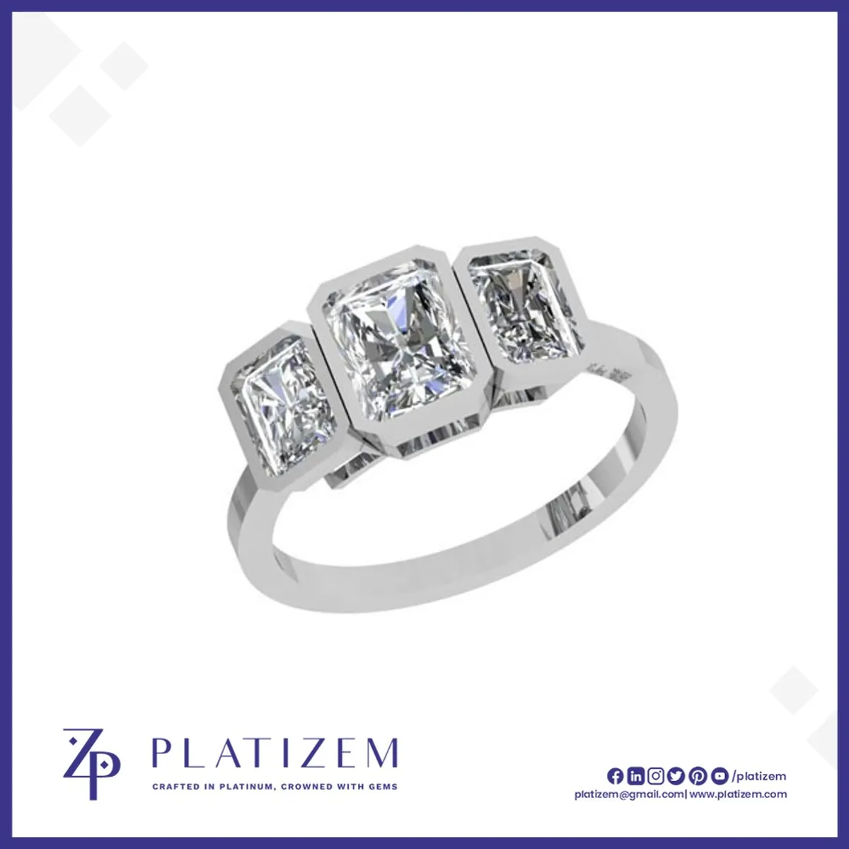 Bezel Set Radiant Diamond Trilogy Ring