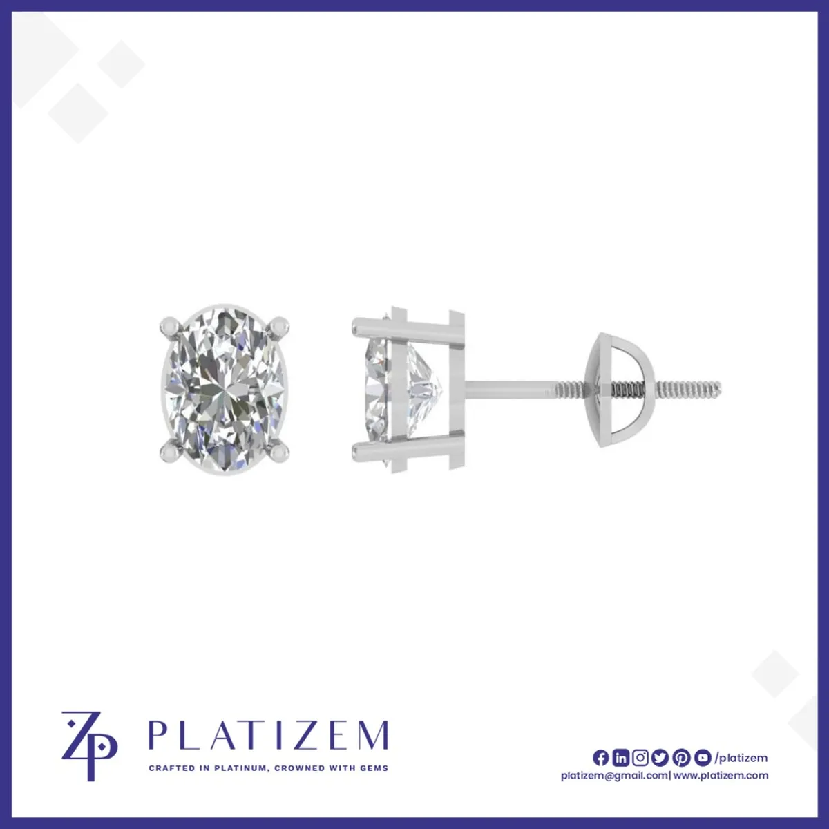 Oval Cut Diamond Stud Earrings Set with an Elongated Silhouette