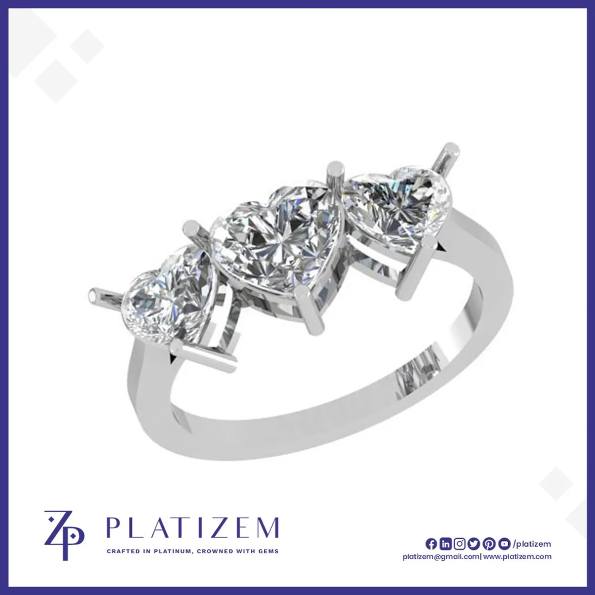 Three Heart Shaped Diamond Trilogy Ring