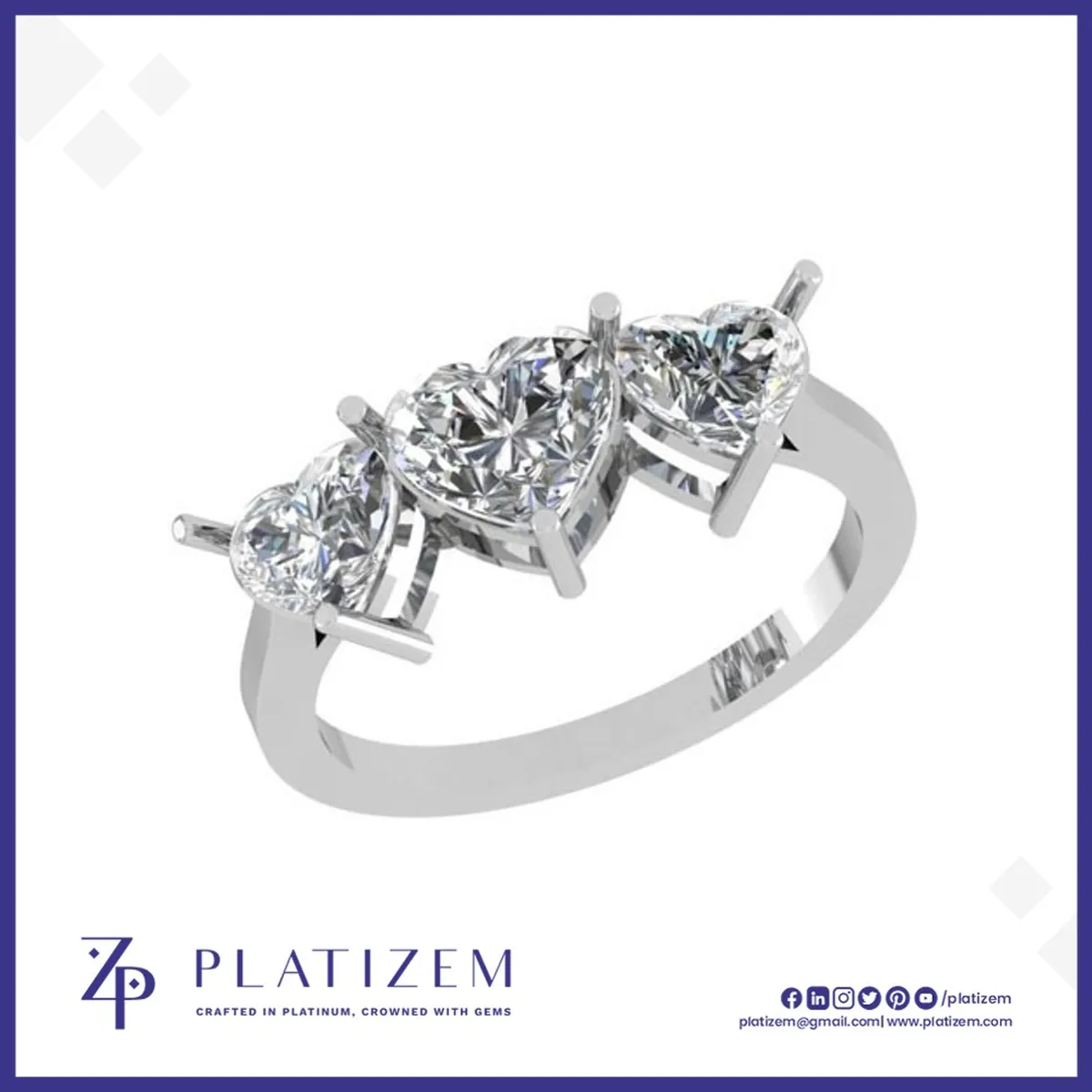 Three Stone Heart Shaped Diamond Ring for Women