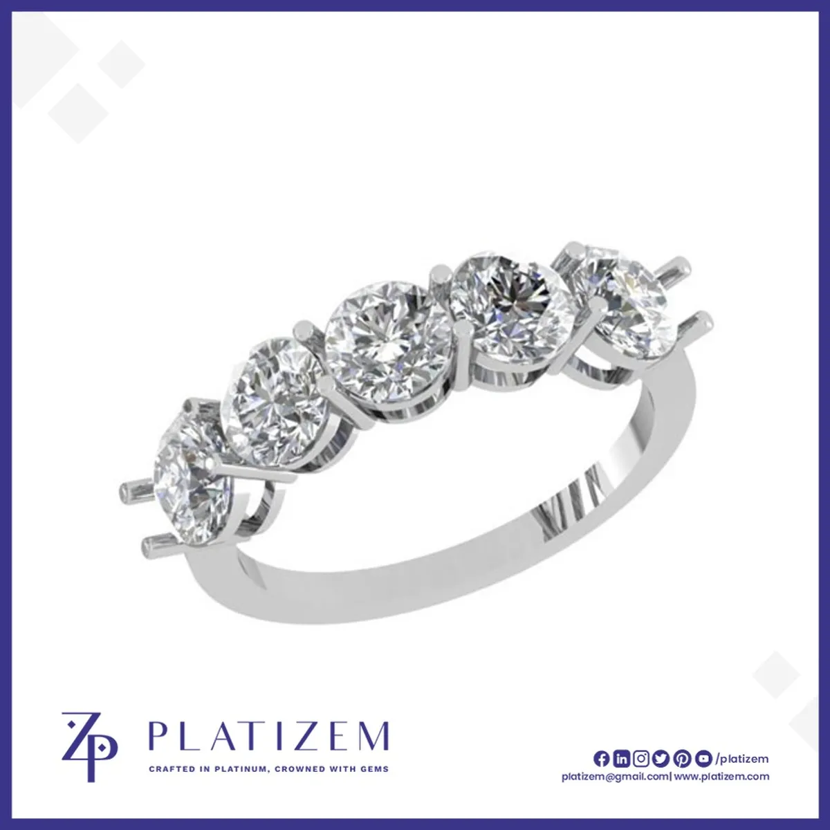 Five Round Diamonds Growing Slightly Larger Toward the Center Stone