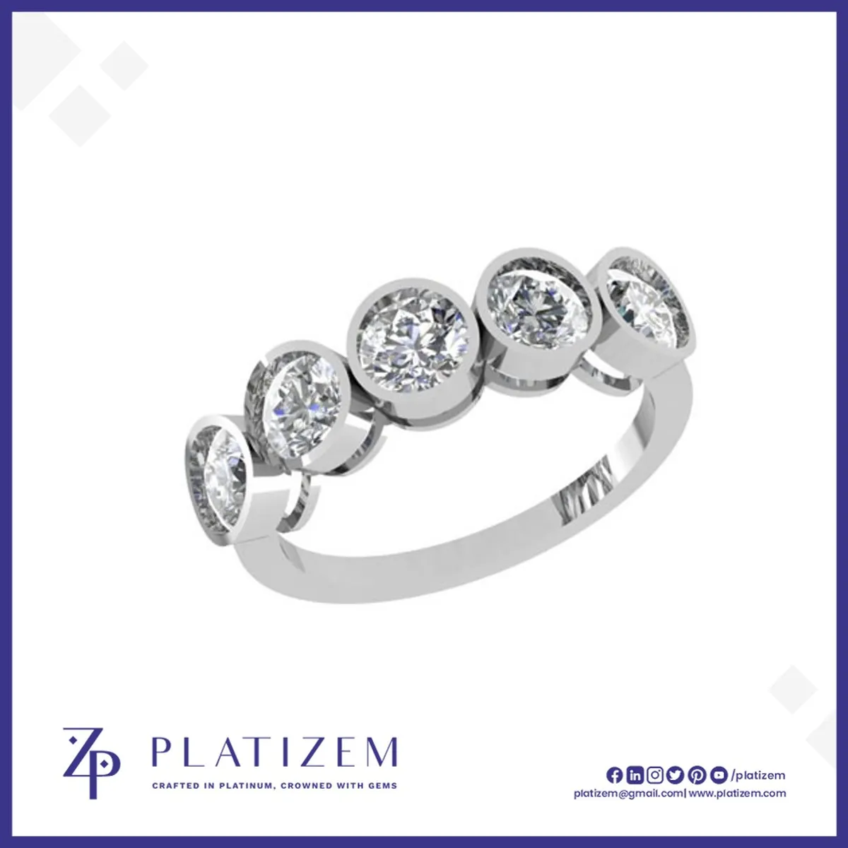 Bezel Set Five Stone Diamond Band Ring