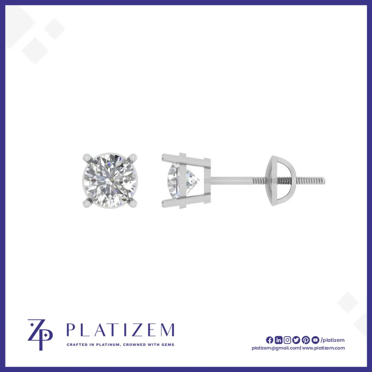 Sizable Round Diamond Studs Held Firmly in Four Prong Mounts