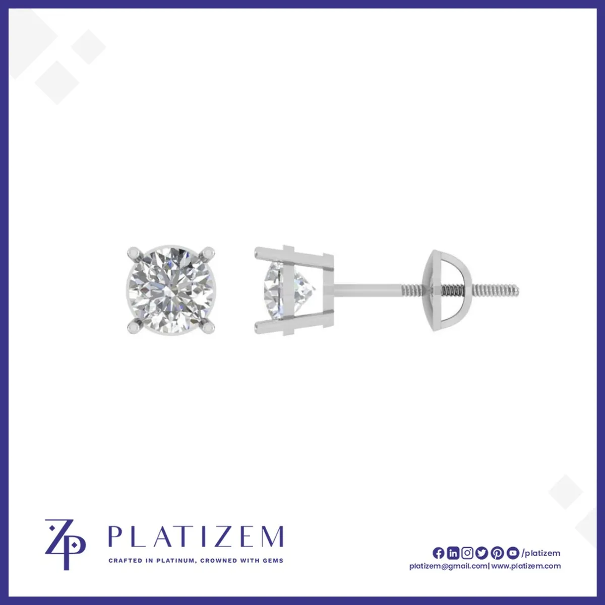Classic Round Diamond Stud Earrings Set with a Simple Four Prong Mount