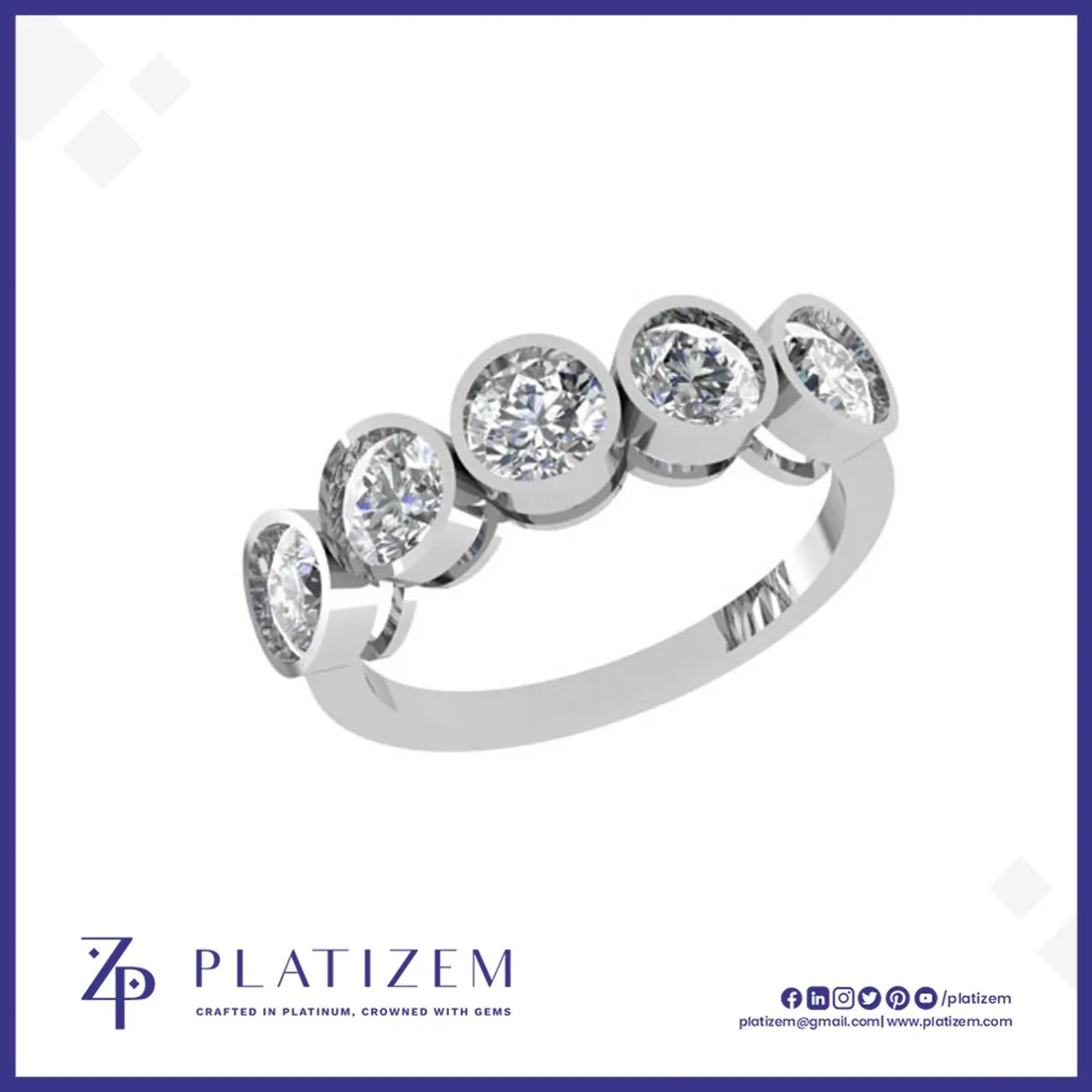 Platinum Pt950 Bezel Set Round Diamond Five Stone Ring for Women