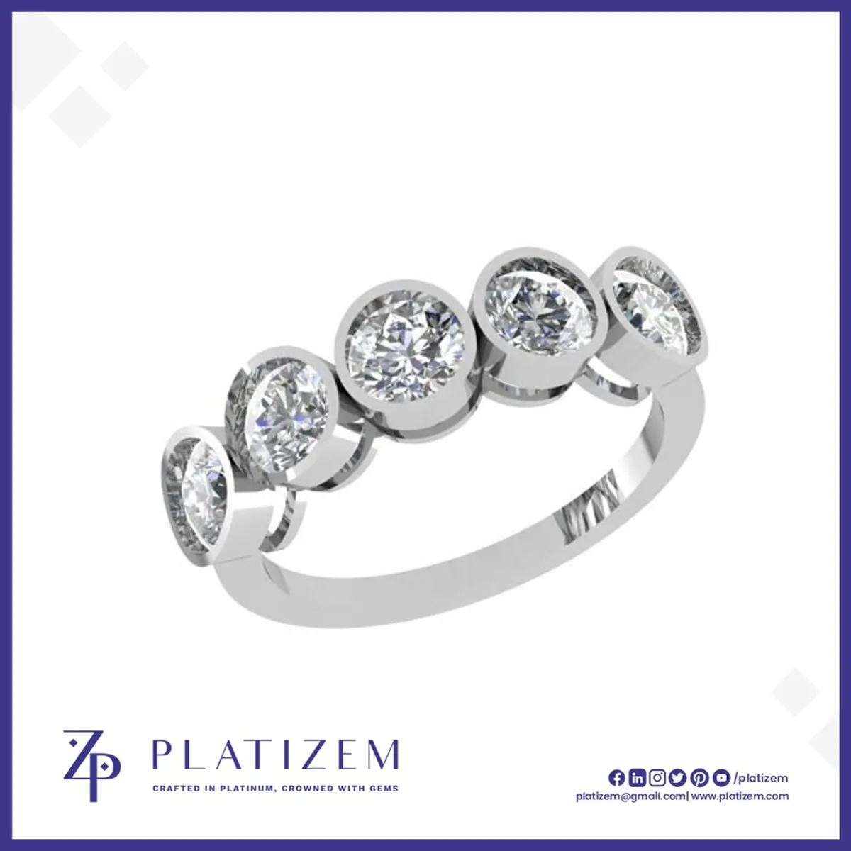 Bezel Set Round Diamond Five Stone Band