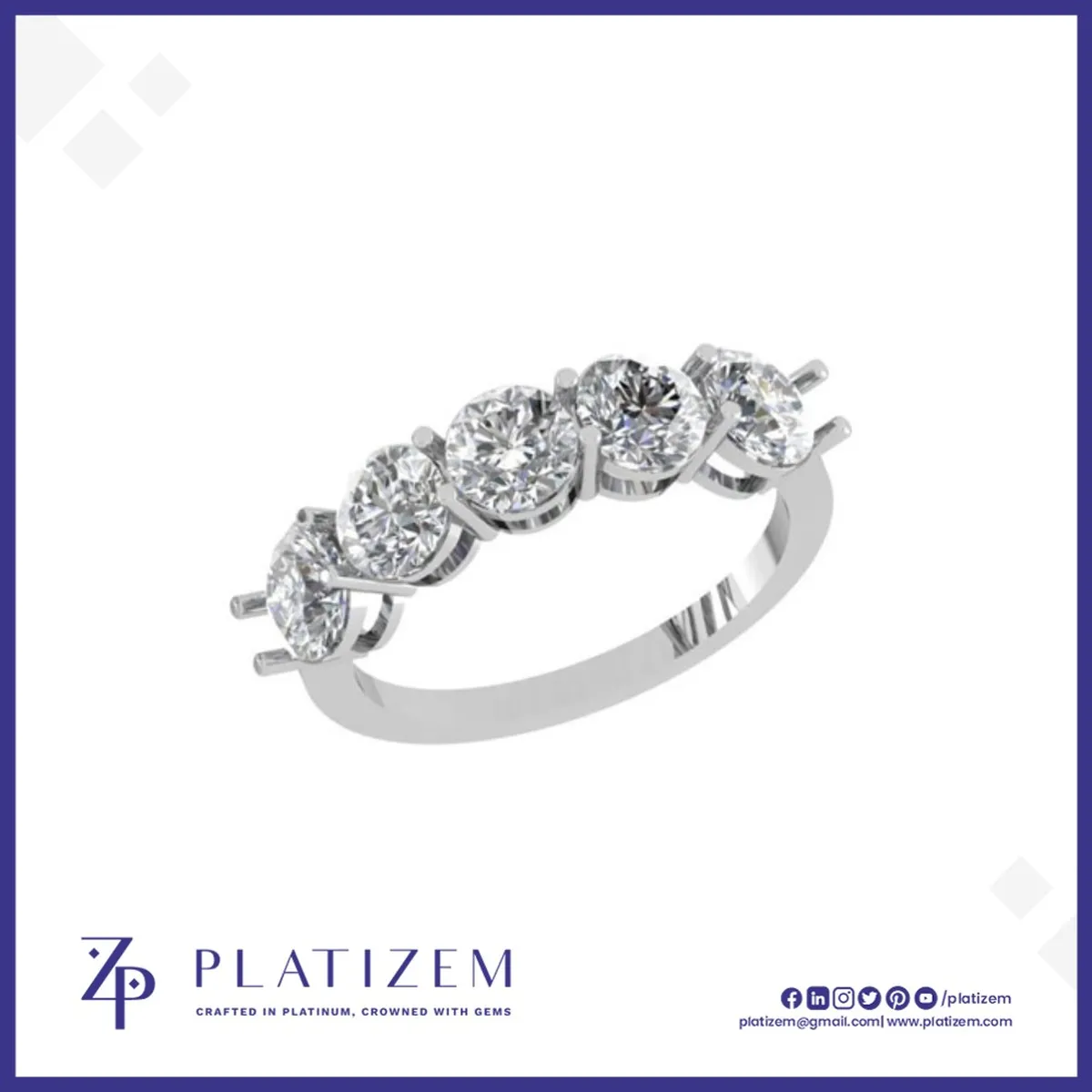 Five Round Brilliant Diamonds Set Along a Gracefully Curved Band