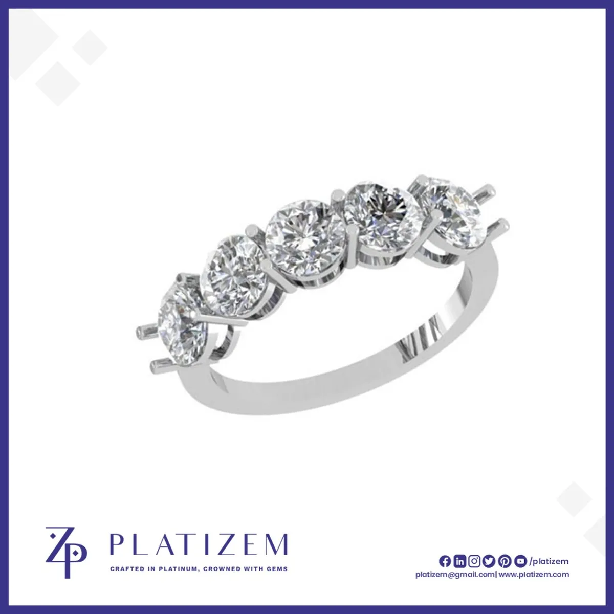 Five Round Diamonds Set Together on a Sweeping Curved Prong Band