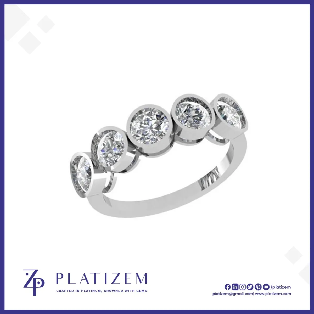 9kt Gold Bezel Set Round Diamond Five Stone Ring for Women