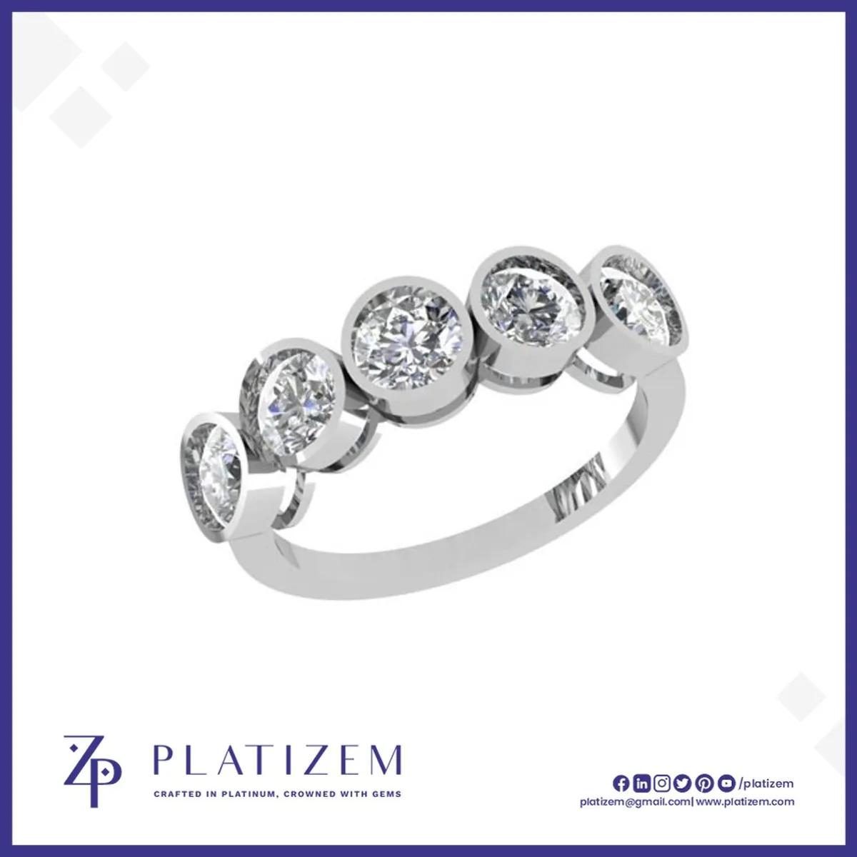 Bezel Set Round Lab Grown Diamond Five Stone Ring for Women