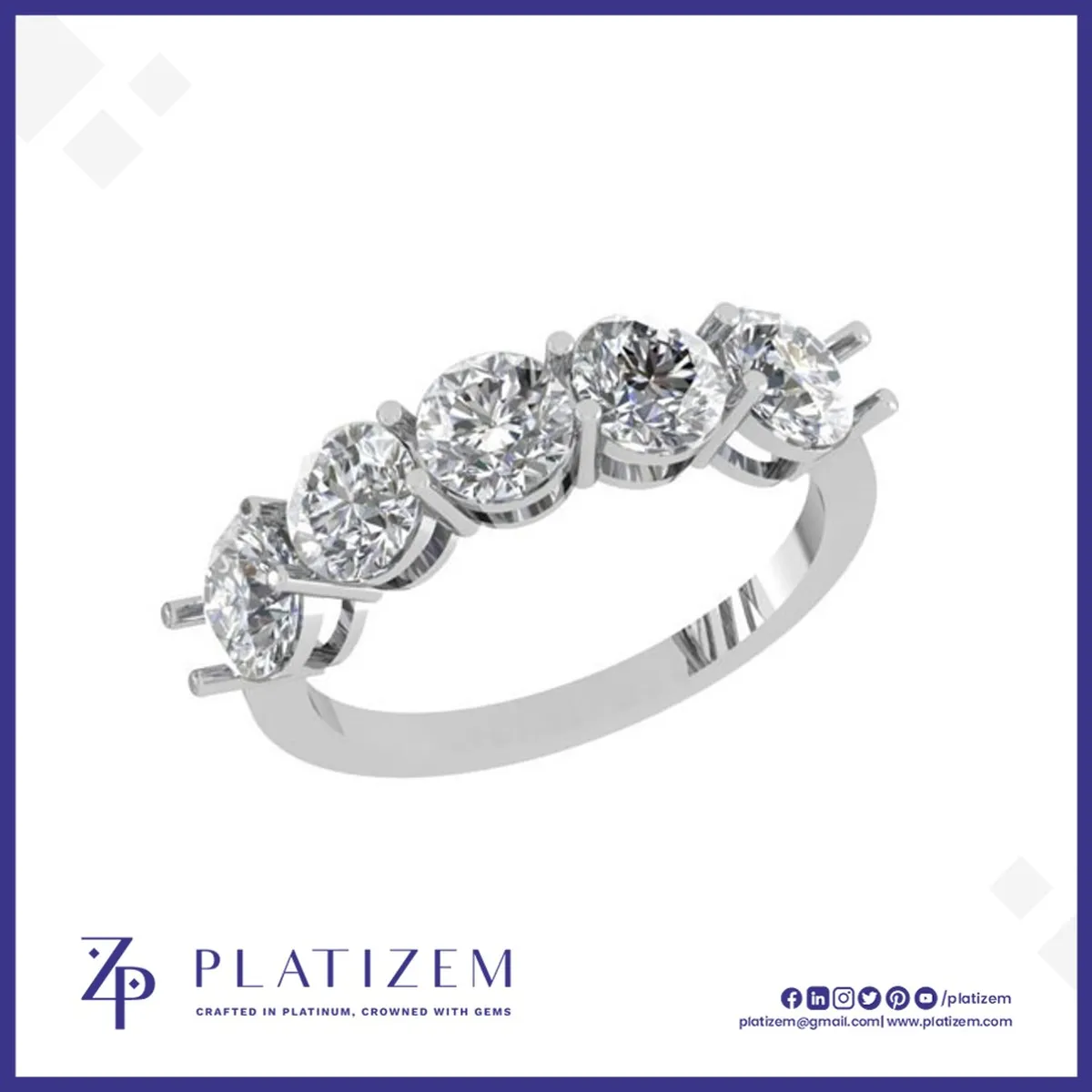 Five Round Diamonds Set Together in a Curved Wide Diamond Band